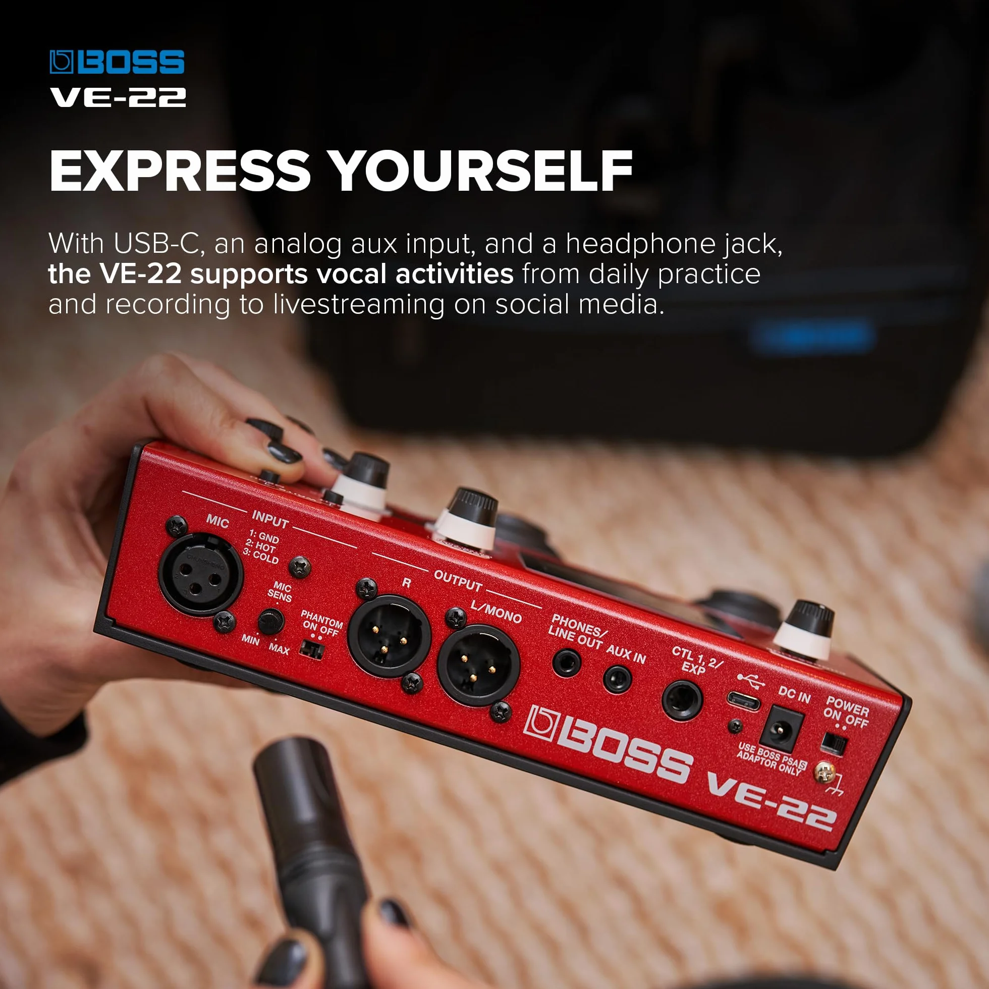 BOSS VE-22 Vocal Performer | Processore Multi-Effetto Avanzato per i Cantanti | Potenti Funzioni di Armonizzazione e Doubling | Correzione Automatica dell'Intonazione | Ideale per Esibirsi sul Palco