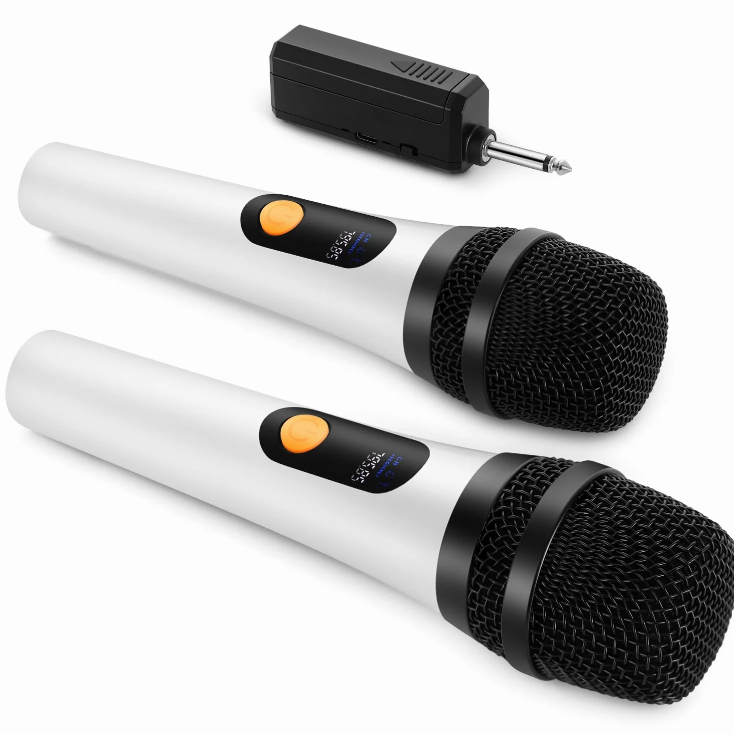 ALPOWL Microfono Wireless, doppio microfono dinamico Bluetooth digitale con ricevitore ricaricabile, portata 60M, microfono per canto, karaoke, riunioni, chiesa, matrimonio