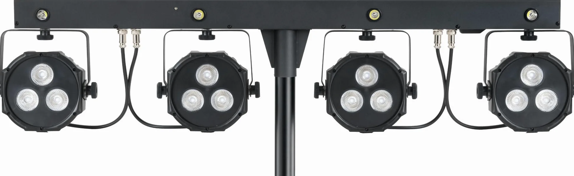 Showlite LB-4390 Sistema Completo LED RGB, con Pedale Wireless (Tri-LED PAR Spots, Strobe Spot bianchi, DMX512, Pedale Wireless, Display LCD, Microfono, T-Bar, Statore, Borse)