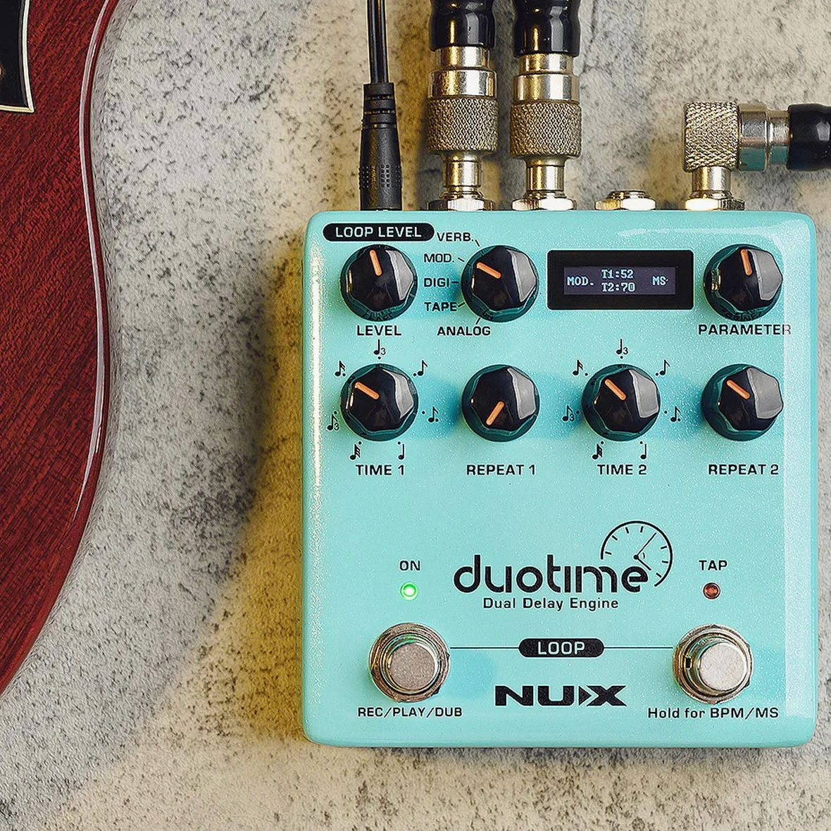NUX Duotime - Pedale di ritardo stereo con tempo indipendente, ritardo analogico, eco a nastro, ritardo digitale, ritardo di modulazione e ritardo verbo