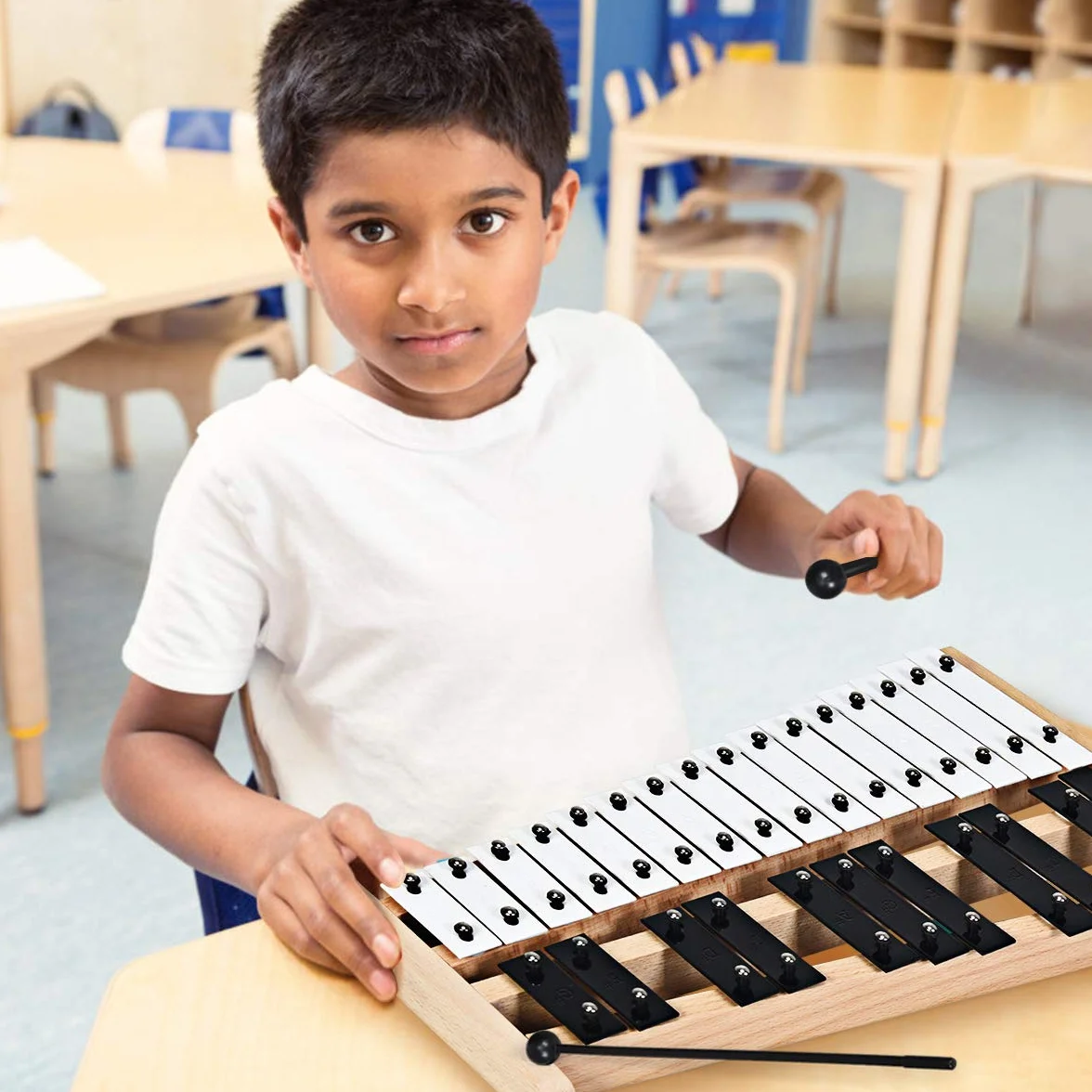 COSTWAY Xilofono 27 Note, Metallofono per Bambini, con 2 Mazzuole e Borsa, Strumento a Percussione a Mano per Bambini e Adulti