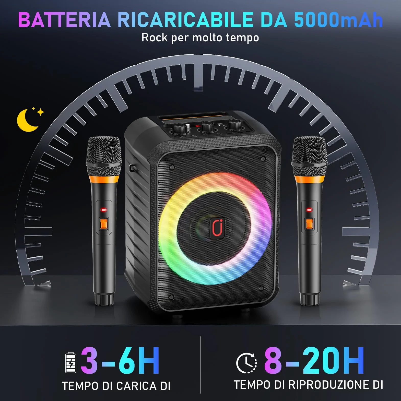 HWWR Canta tu Karaoke 2026, Sistema Karaoke con 2 Microfoni, 120W Cassa Bluetooth 5.3 Portatile con luci LED, Sistema PA, Ideale per Feste in Casa e Come Regalo per Adulti/Bambini