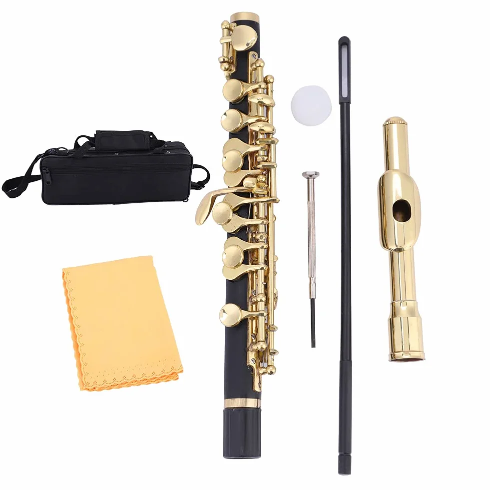 Ottavino Piccolo, Mezzo Flauto Placcato C Key Tone Ottavino Piccolo con Custodia Imbottita E Panno Per La Pulizia Per Principianti(D'oro)