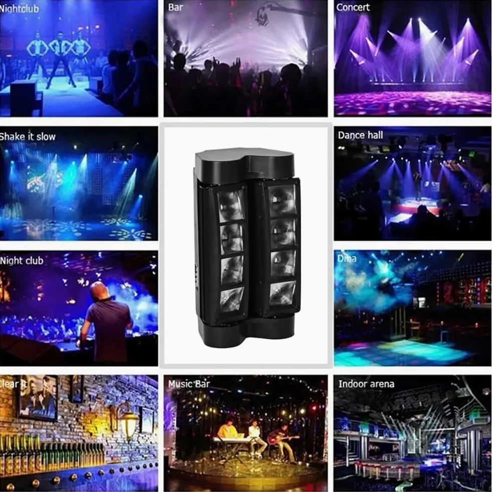 Confezione da 2 faretti Beam Spider Beam 83 Gunner Smoke con LED RGBW e controllo DMX - Luce da festa, luce flash lampadario Proiettore audio automatico per bar, club, discoteche, feste, DJ e