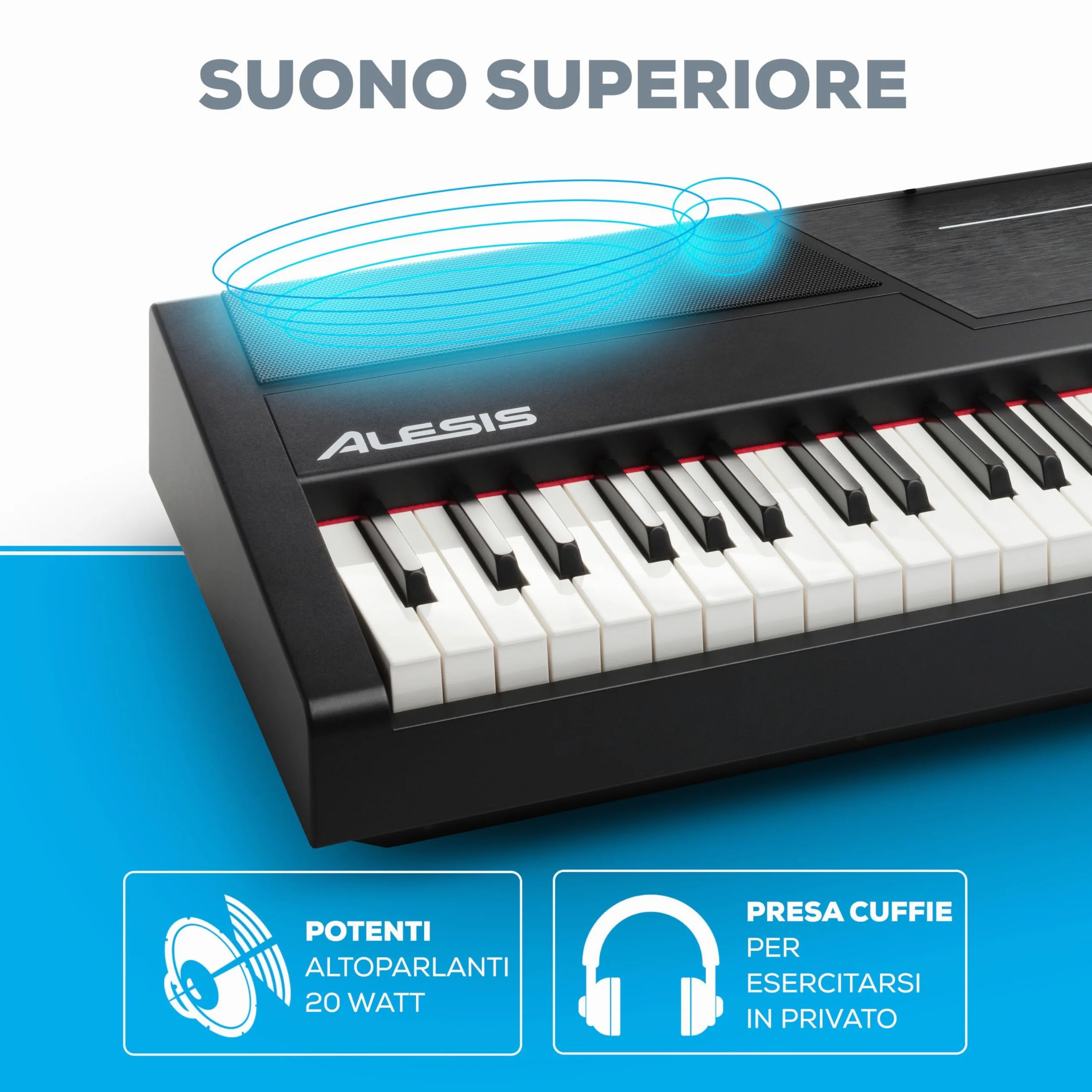 Alesis Recital Pro - Pianoforte Digitale 88 Tasti Pesati/Pianola con Casse Integrate da 20W, Presa Cuffie, 12 Suoni, Alimentatore e Lezioni Online