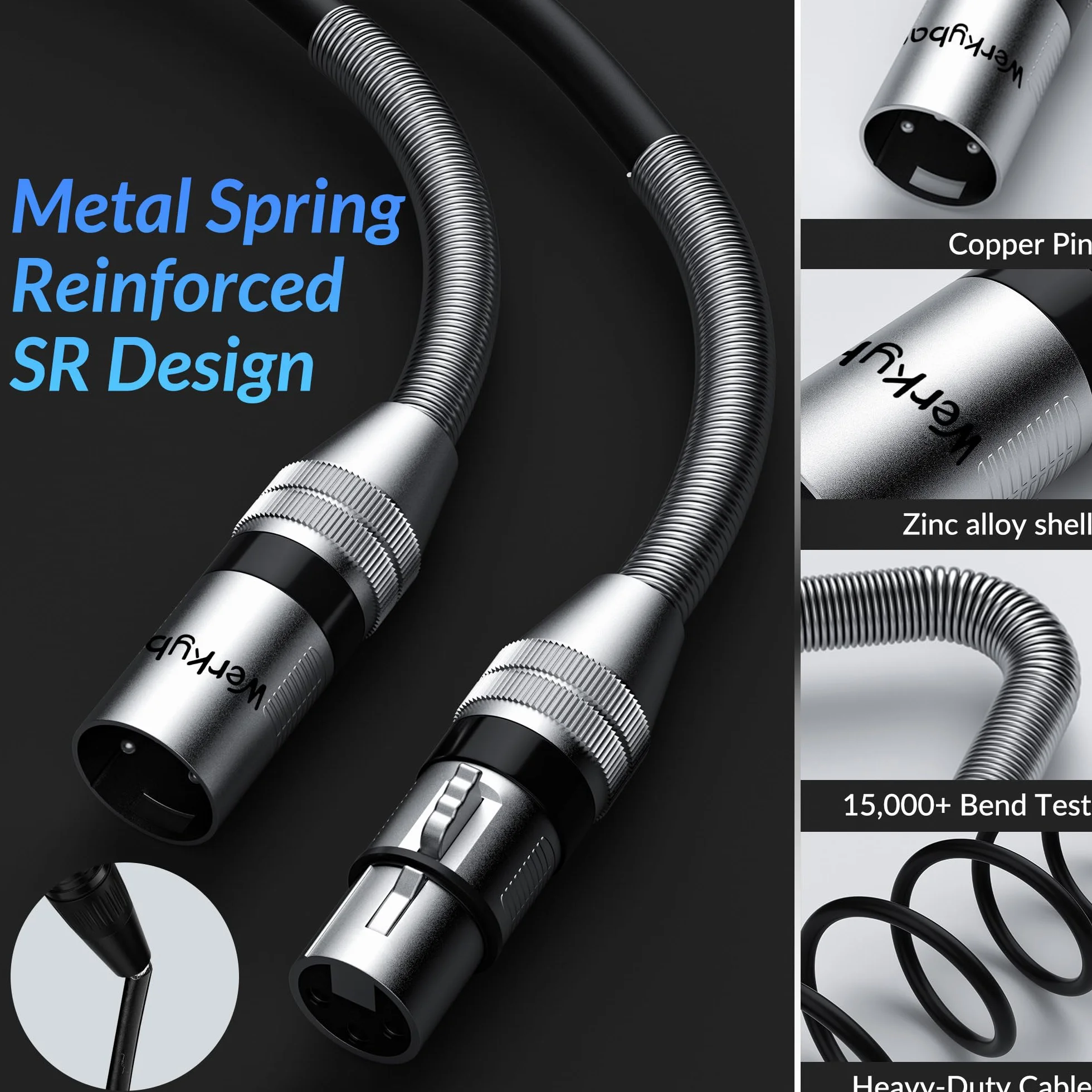 Cavo per Microfono Bilanciato 0.5m(4 pezzo), Cavo di 3-Pin XLR Maschio a Femmina, Struttura a molle SR 50cm Cavi Audio per Microfoni, Podcast, Palchi, Altoparlanti, Mixer, Amplificatori ecc.