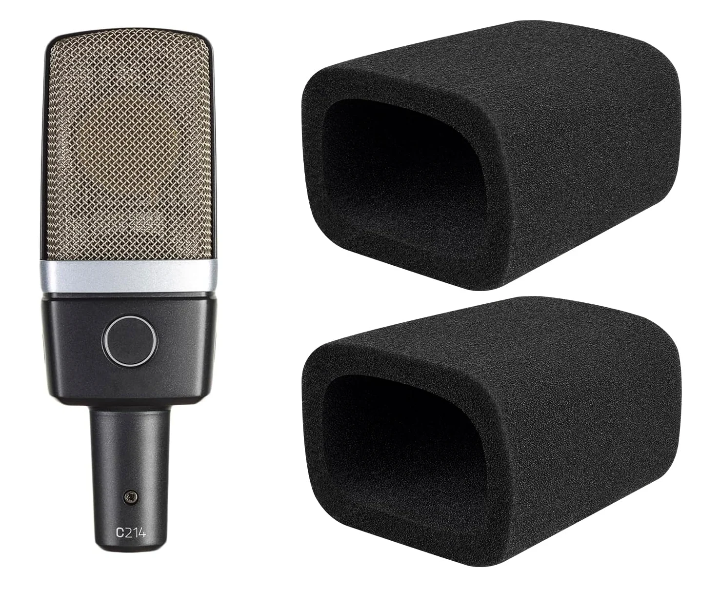 SOULWIT 2 pezzi Schiuma Microfono Pop Filter per AKG C214 Large-Diaphragm Condenser (C214d1), Protezione Copertura in Spugna Mic Parabrezza - Nero