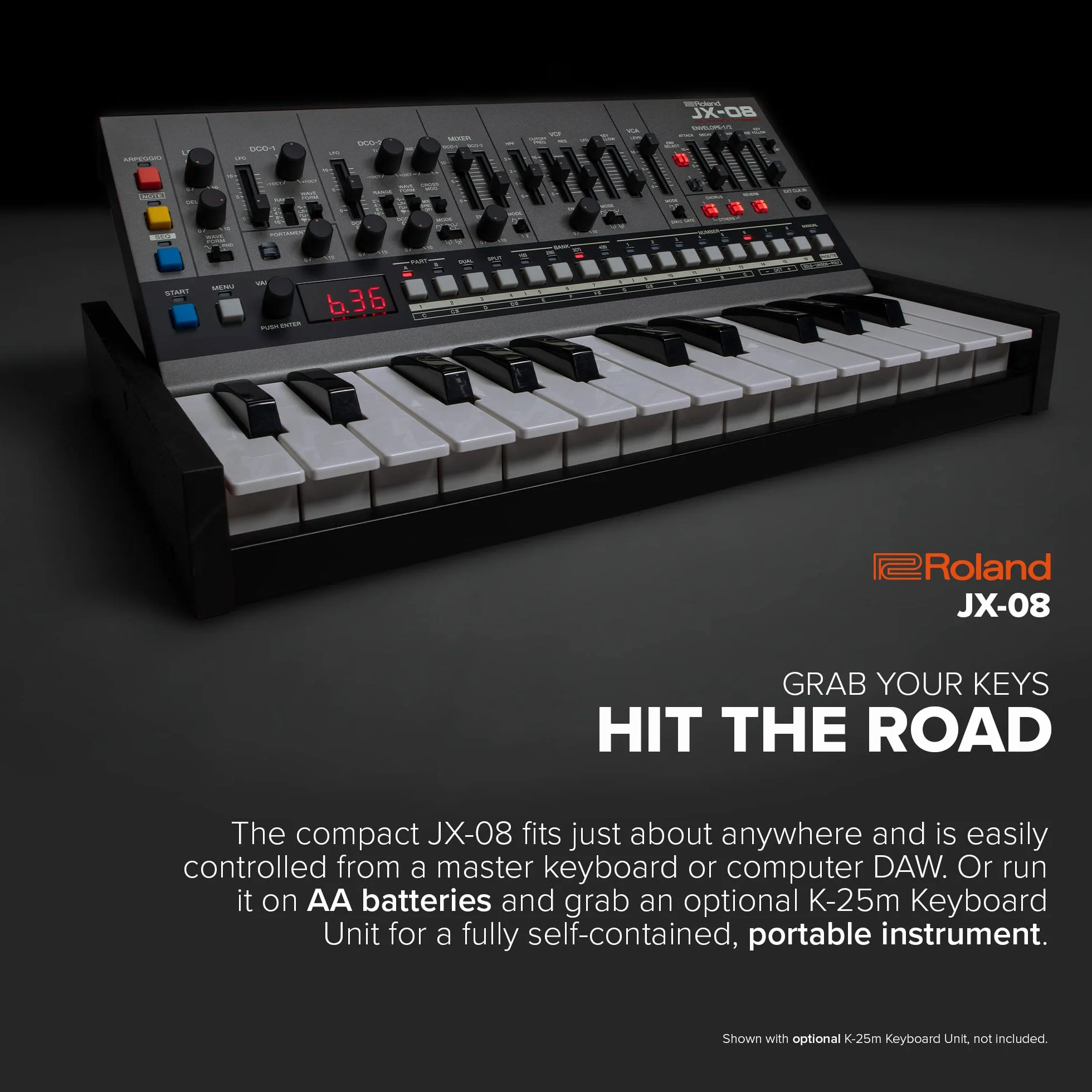 Roland JX-08 Modulo Sonoro Sintetizzatore Boutique – Riedizione Moderna e Compatta del Leggendario Roland JX-8P del 1985 con Nuovi Effetti, Sequencer Polifonico e Molto Altro – Leggero, Portatile