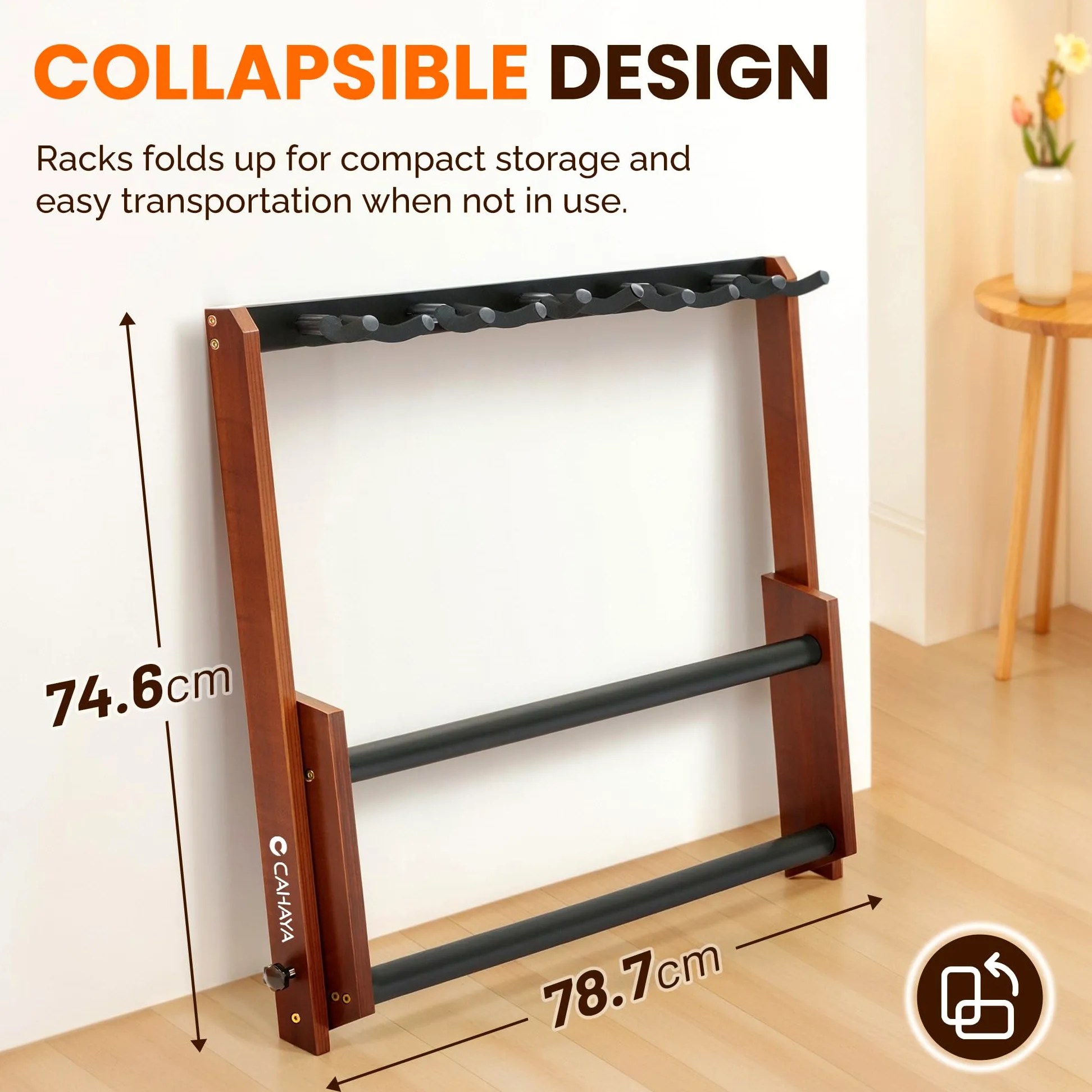 CAHAYA Supporto Multi Chitarre in Legno - Stand da Pavimento per 5 Chitarre Pieghevole e Portatile per Chitarre Acustiche, Elettriche, Classiche e Basso - Espositore per Casa e Studio