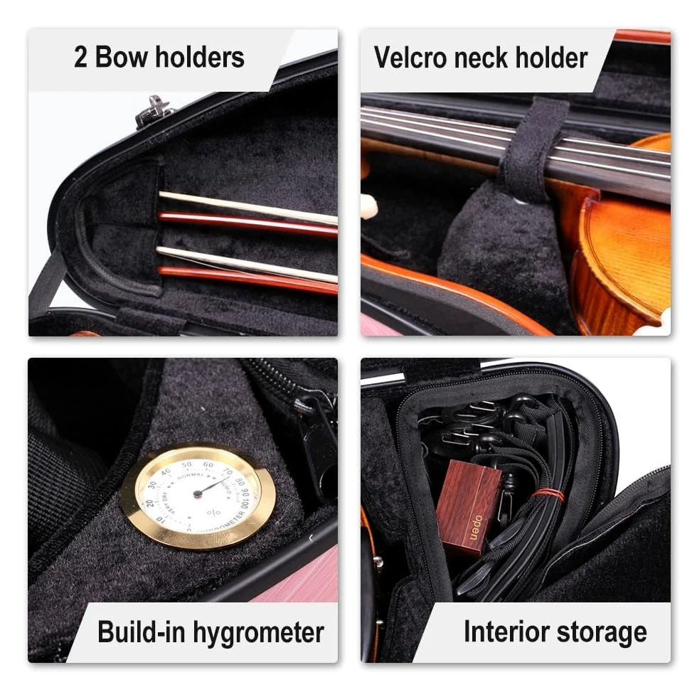 yinfente Custodia per violino 4/4 Full Size 1.9kg In Fibra di Carbonio Mezzo Rotondo Forma Viloin Bag Con Cinturino Combinazione Blocco E Accessori Borsa Rosa