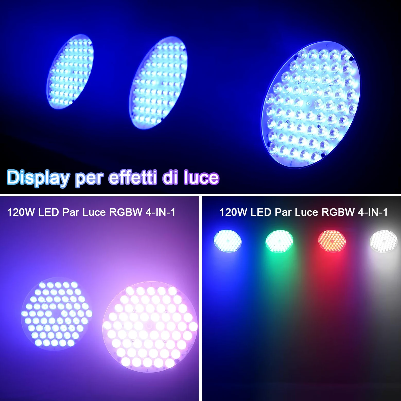 BETOPPER Par Led, 60x 2W RGBW 4 in 1 Luci Discoteca, Luce da Palcoscenico DMX, CRI>90, Attivate dal Suono per Eventi, Chiesa, Matrimonio, Teatro, Club, Feste(4 pezzi)