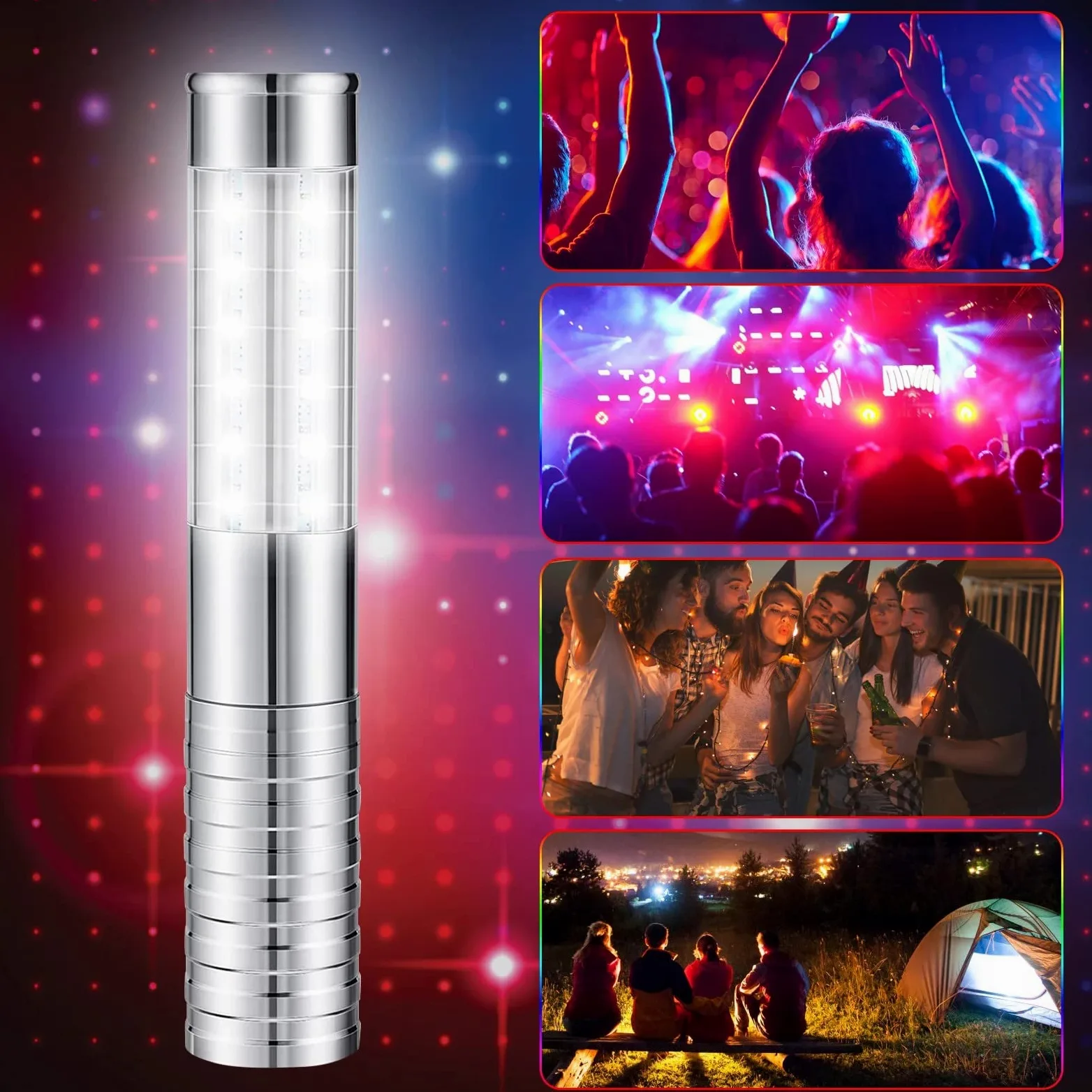 Luce stroboscopica a LED a forma di bacchetta, 7 colori riutilizzabile a LED, bottiglia di champagne, luce portatile per KTV, bar, discoteche, matrimoni, feste e attività (argento)