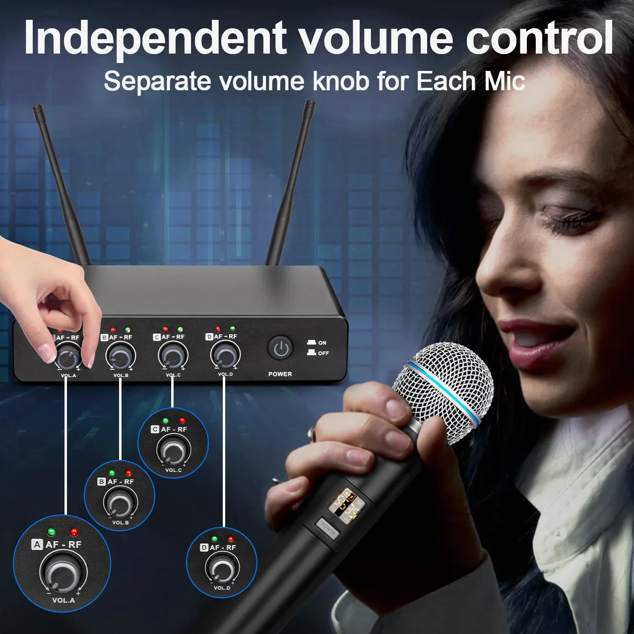 Depusheng R4 microfono wireless karaoke UHF corpo in metallo professionale 4 canali system microfono portatile senza fili, adatto per la casa KTV, chiesa, prestazioni