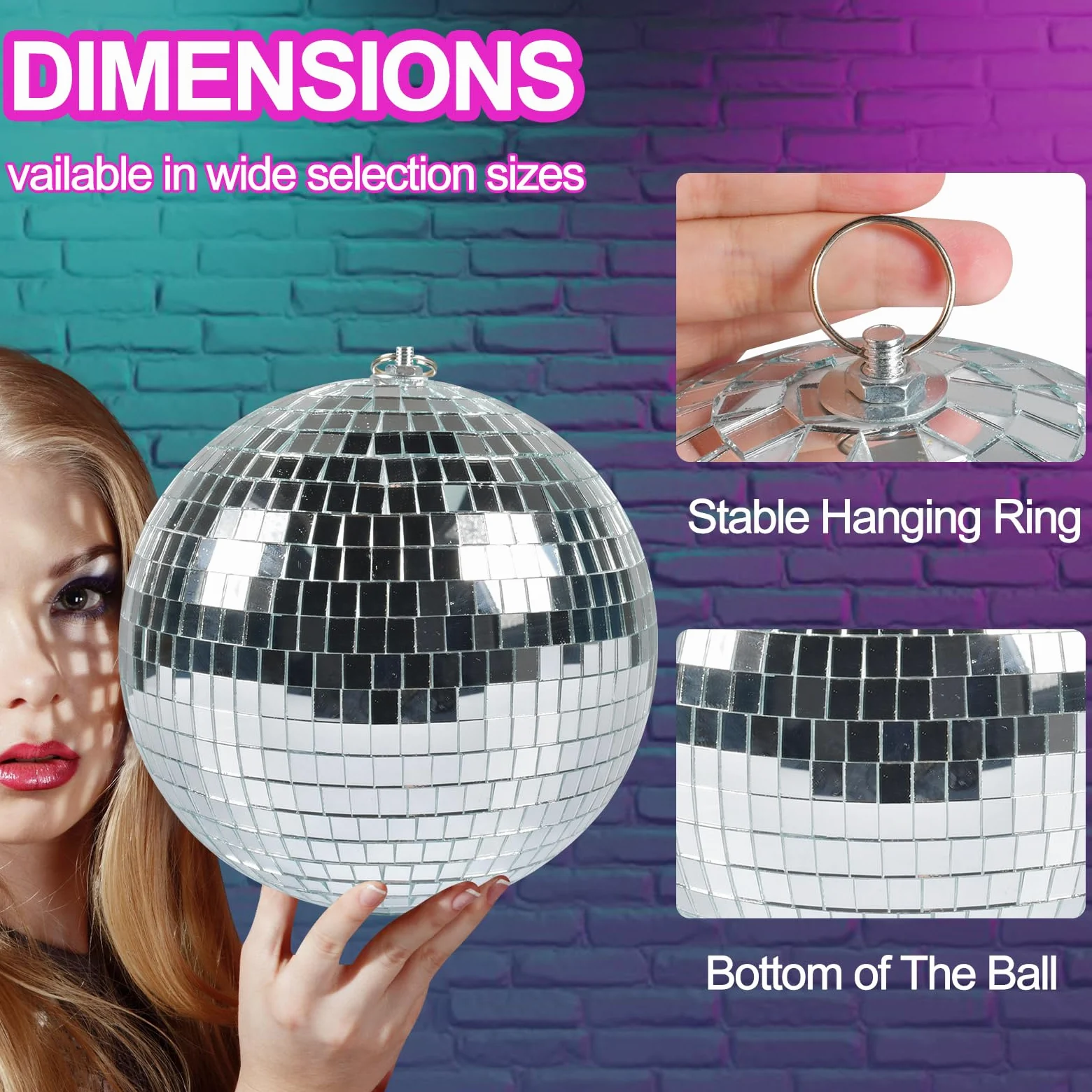 Sfera a specchio da discoteca, 20 cm, sfera da discoteca, lucida, per albero di Natale, matrimonio, carnevale, festa di compleanno, decorazione argentata, effetto luce