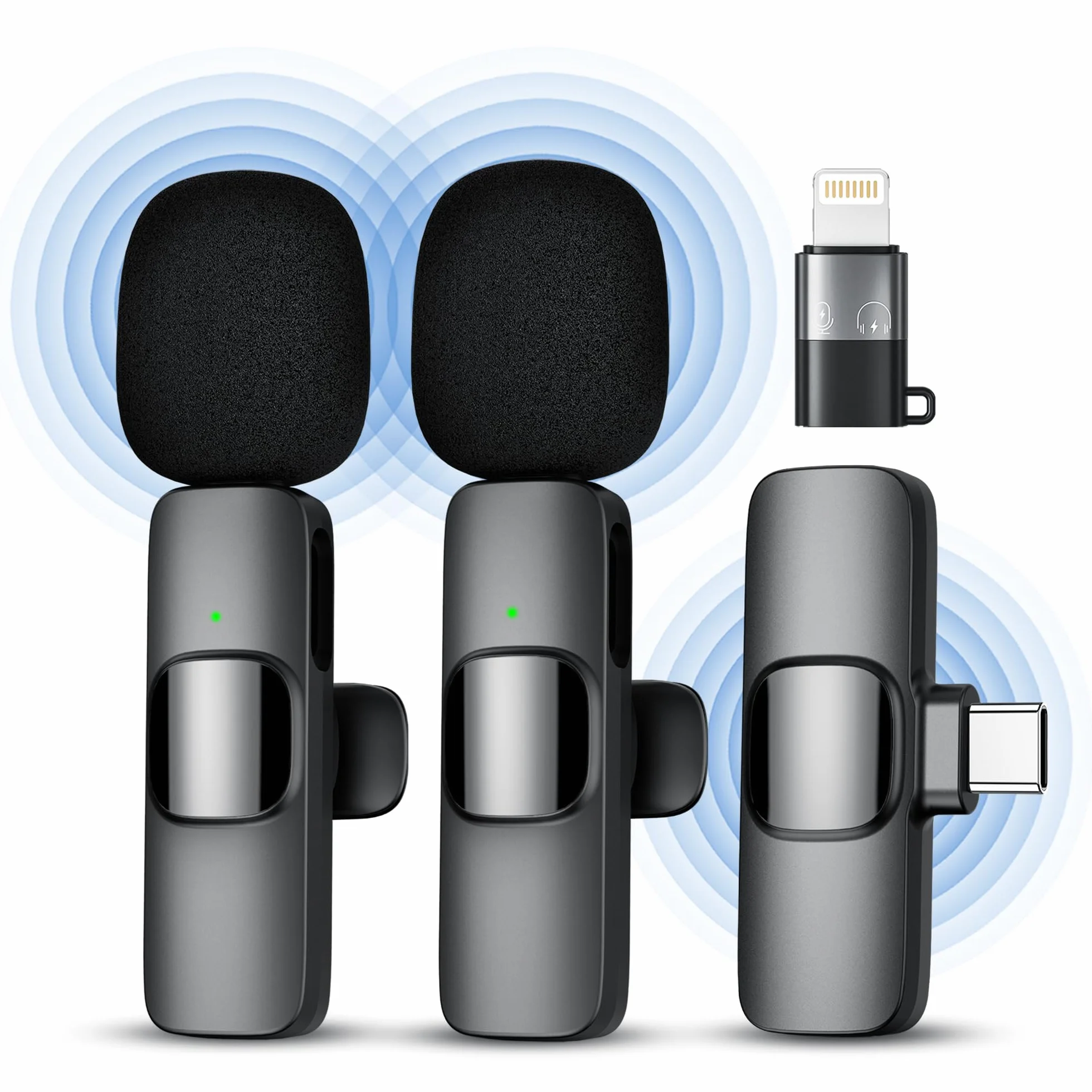 Microfono Wireless Lavalier per iPhone/Android/PC, Batteria 10 Ore, Cancellazione del Rumore, Microfono a Spillo Plug & Play per YouTube, Vlogging, Podcast, Interviste