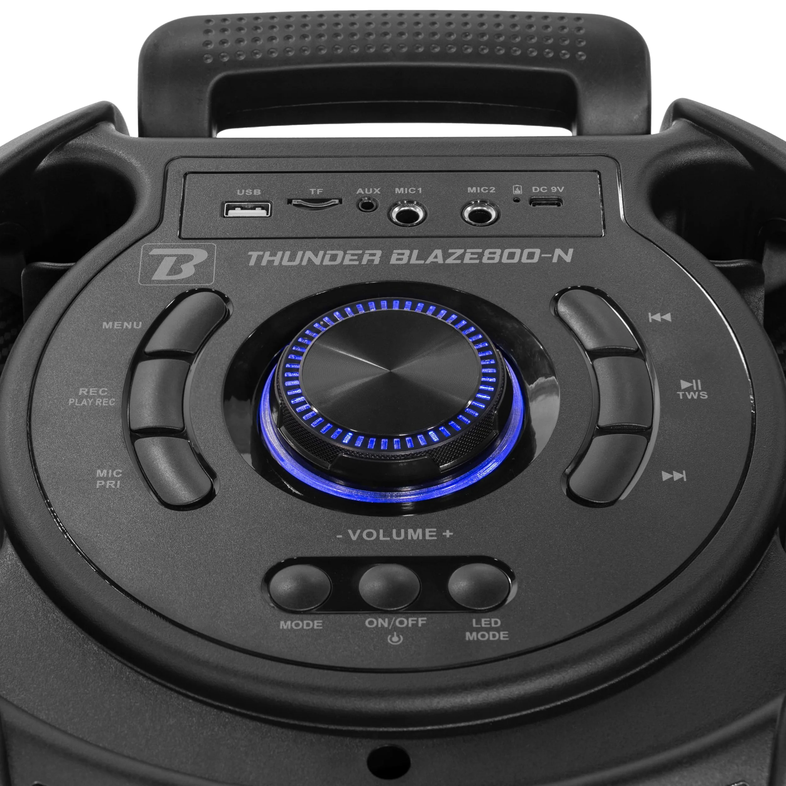 BoomTone DJ Thunder Blaze 800-N - Altoparlante attivo portatile 800 W con effetti luminosi, Bluetooth 5.0, lettore USB/SD, microfono incluso, batteria ricaricabile, ideale per DJ, feste, karaoke