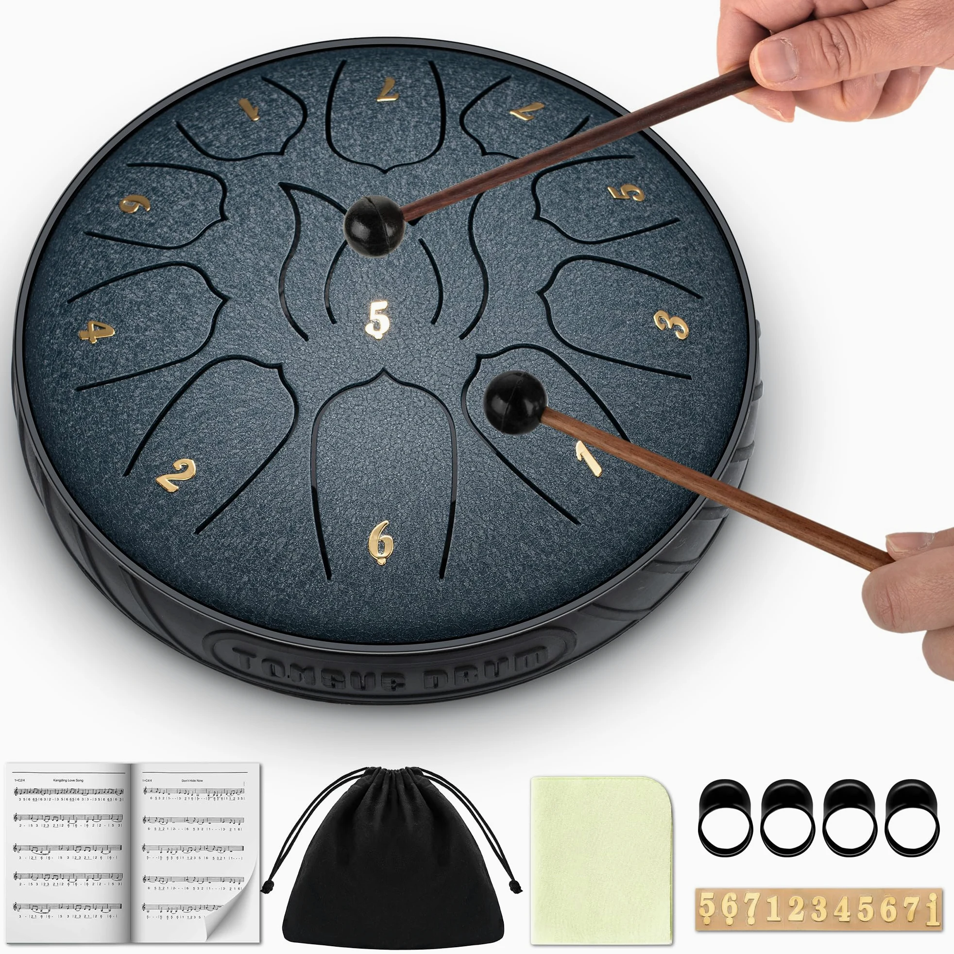 CAHAYA Tamburo a Lingua d'Acciaio 6 Pollici: Steel Tongue Drum a 11 Note Handpan Steel Pan con Bacchette e Borsa per Trasporto Strumento a Percussione per Meditazione Yoga Zen Regali CY00373-1