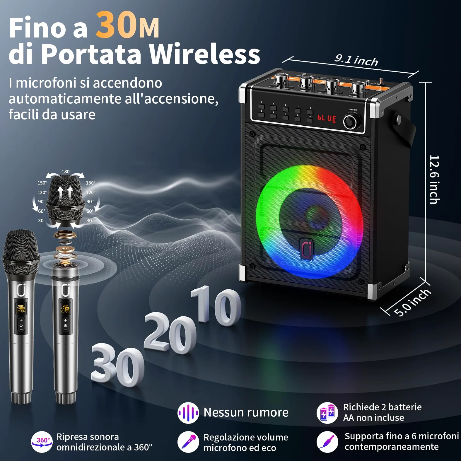 JYX Karaoke con 2 Microfono Wireless 2026 Upgrade, 380W Cassa Bluetooth 5.3, Altoparlanti Karaoke Professionali e Luci da DJ per Feste, PA Sistema Portatile Compatibile con TWS/AUX/FM/USB/TF, Nero