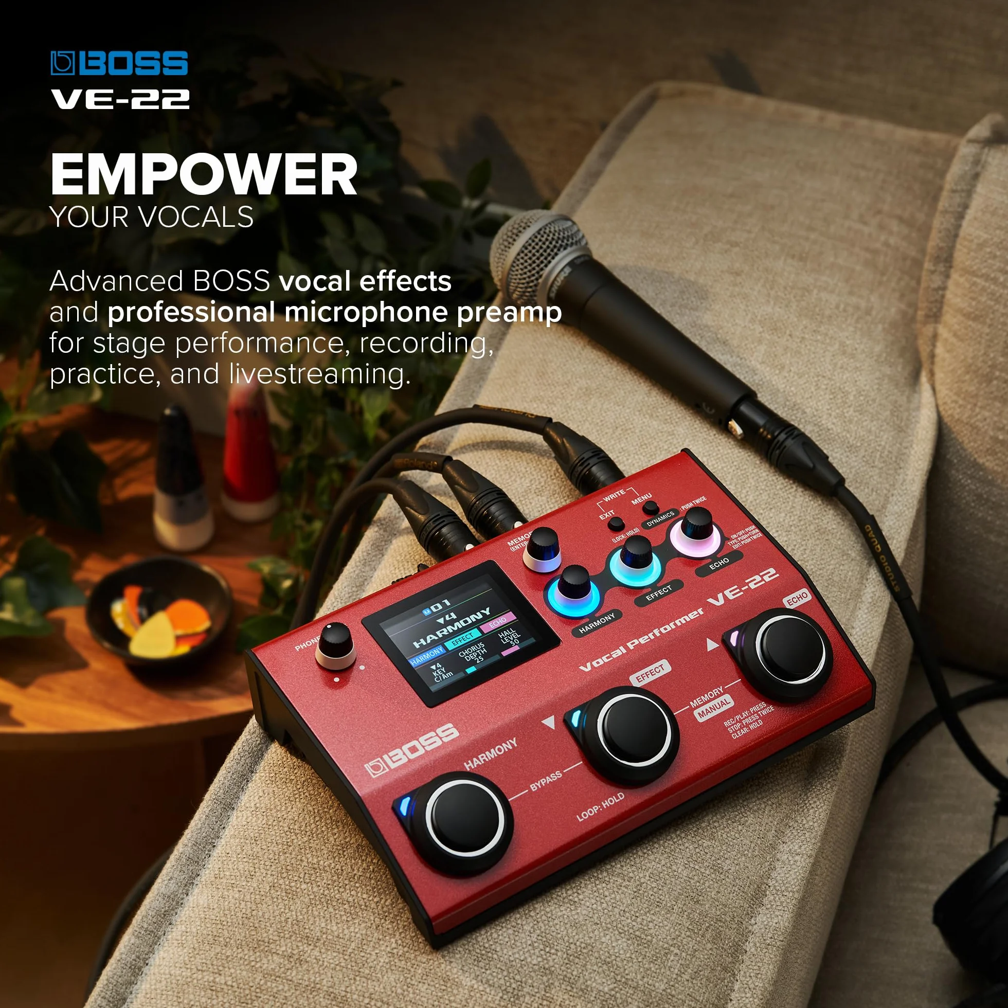 BOSS VE-22 Vocal Performer | Processore Multi-Effetto Avanzato per i Cantanti | Potenti Funzioni di Armonizzazione e Doubling | Correzione Automatica dell'Intonazione | Ideale per Esibirsi sul Palco