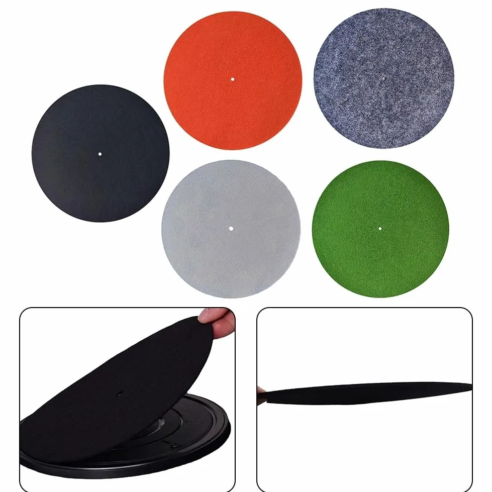 Tappetino per giradischi in feltro per fonografi e lettori CD, antiscivolo, in vinile, stampa digitale, in tinta unita, diametro 295 mm, morbido feltro protettivo (295 cm, verde)