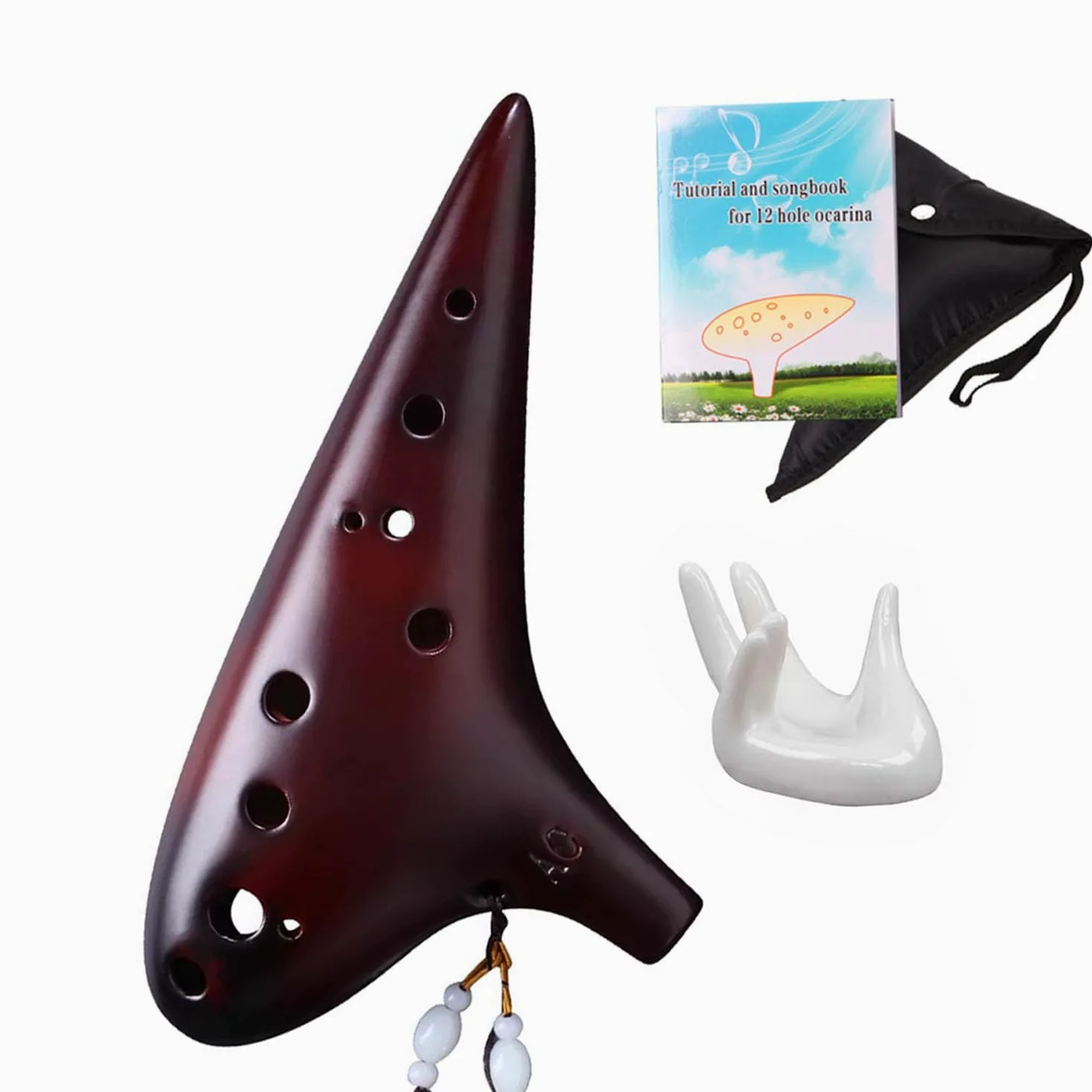 Legend of Zelda - Ocarina a 12 fori, in Do alto, con libro di testo e custodia protettiva, perfetta per principianti e prestazioni professionali (caffè affumicato)