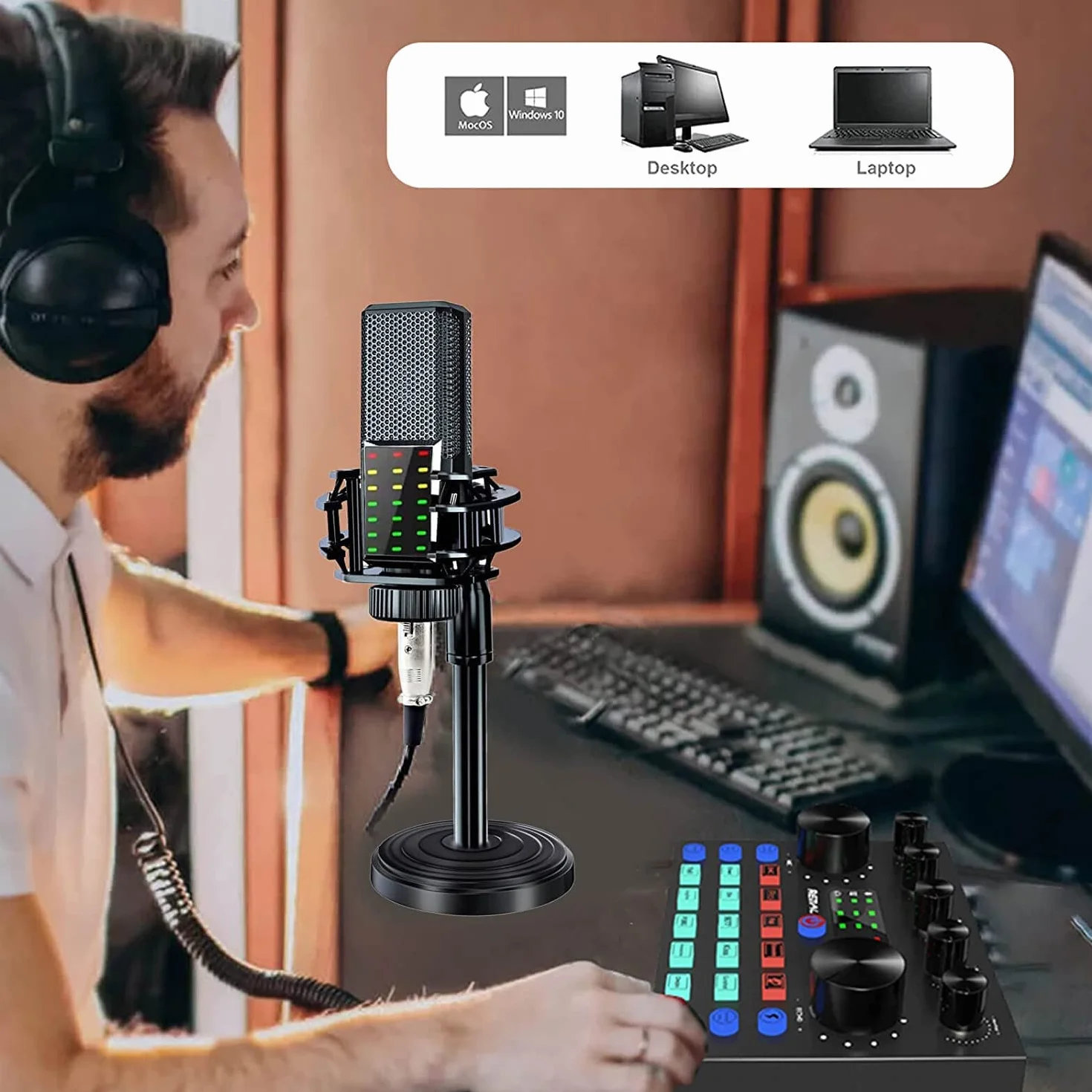 Console DJ Mixer Audio Karaoke con Microfono Scheda Audio Con Voce, Sicomne Interfaccia Mixer Audio PC Professionale Consolle da DJ Bluetooth USB Streaming Karaoke Pacchetto Attrezzatura Podcast