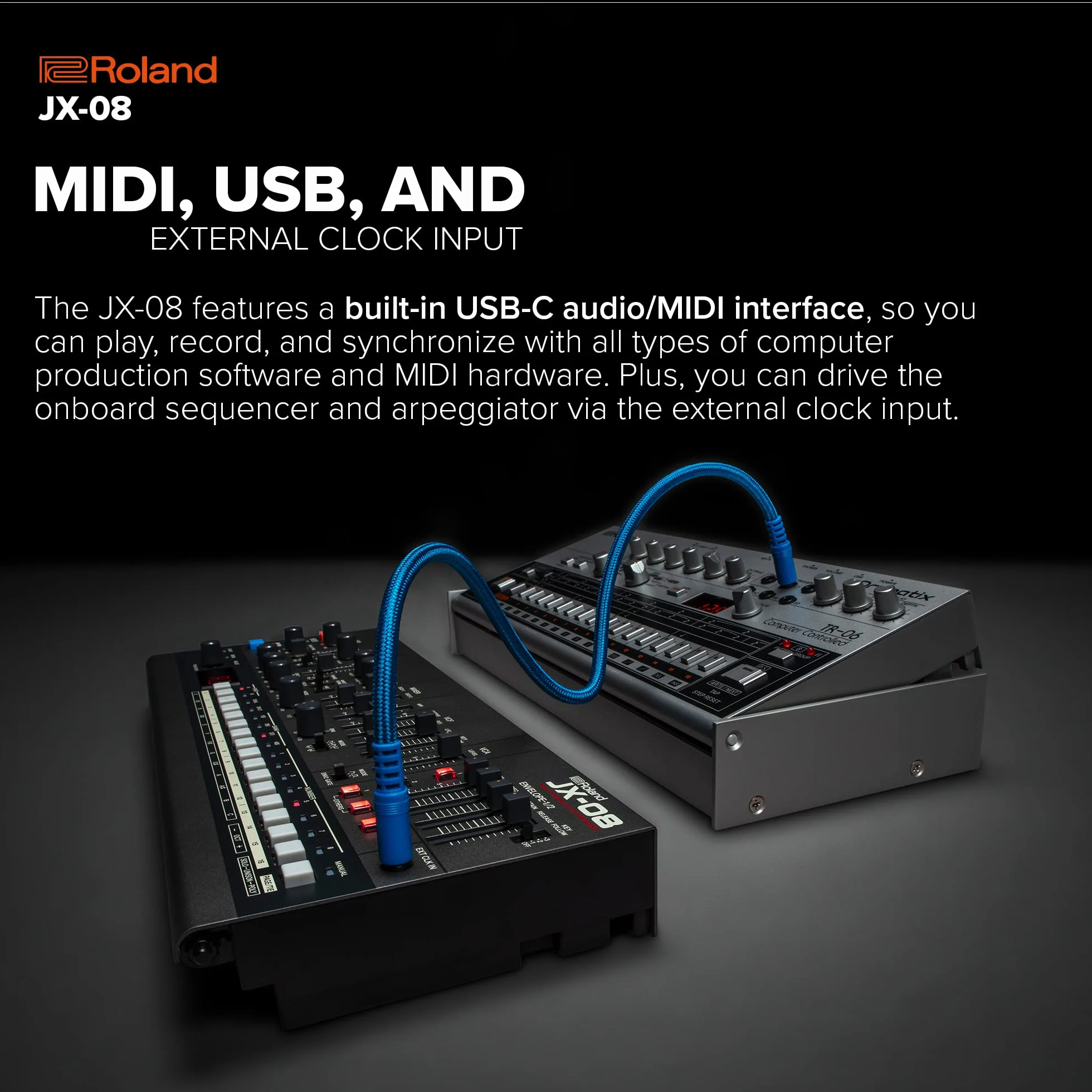 Roland JX-08 Modulo Sonoro Sintetizzatore Boutique – Riedizione Moderna e Compatta del Leggendario Roland JX-8P del 1985 con Nuovi Effetti, Sequencer Polifonico e Molto Altro – Leggero, Portatile