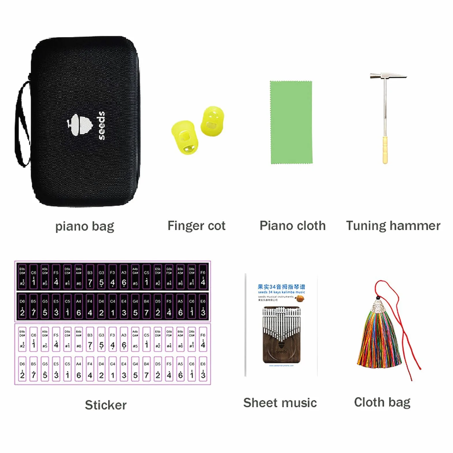 Seeds Kalimba 34 Key Chromatic Thumb Piano Pisces C Tuned,Double Layer Flat Board Black Noce Strumenti musicali Idea regalo per bambini, adulti, principianti e professionisti