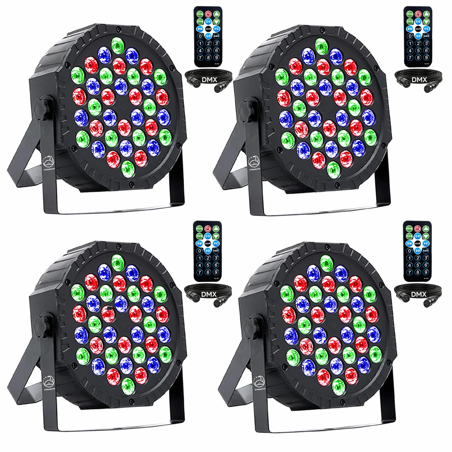 Confezione da 4 faretti LED Par 36 LED RGB per palcoscenico, DMX512 e telecomando, 7 modalità di luce con attivazione del suono, luce da discoteca, per DJ bar, matrimonio, Halloween, Natale