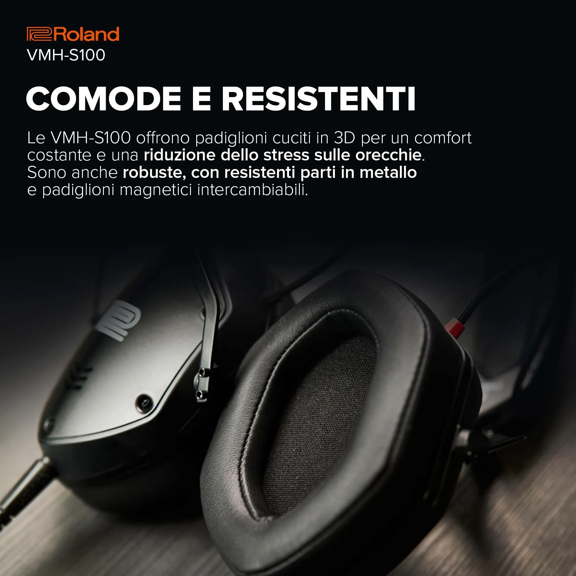 Roland VMH-S100 | Cuffie Circumaurali ad Alta Risoluzione per la Produzione Musicale | Ampia Risposta in Frequenza | Incredibile Isolamento dal Rumore | Driver da 50 mm | Comode e Resistenti