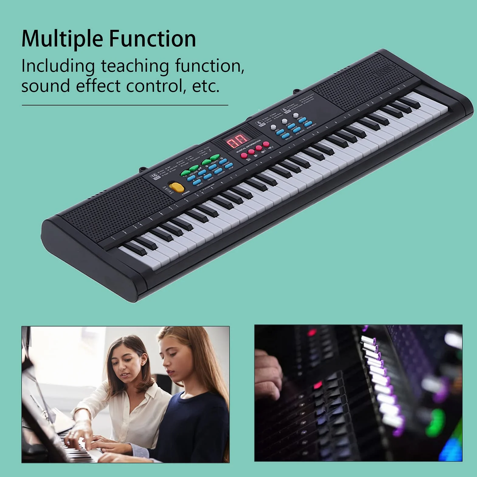 Ejoyous Pianoforte con Tastiera per Bambini a 61 Tasti, Pianoforte Digitale Elettrico con Microfono, 6 Brani Dimostrativi 16 Toni 6 Ritmi, Cavo USB per Telefono, Tablet, Karaoke