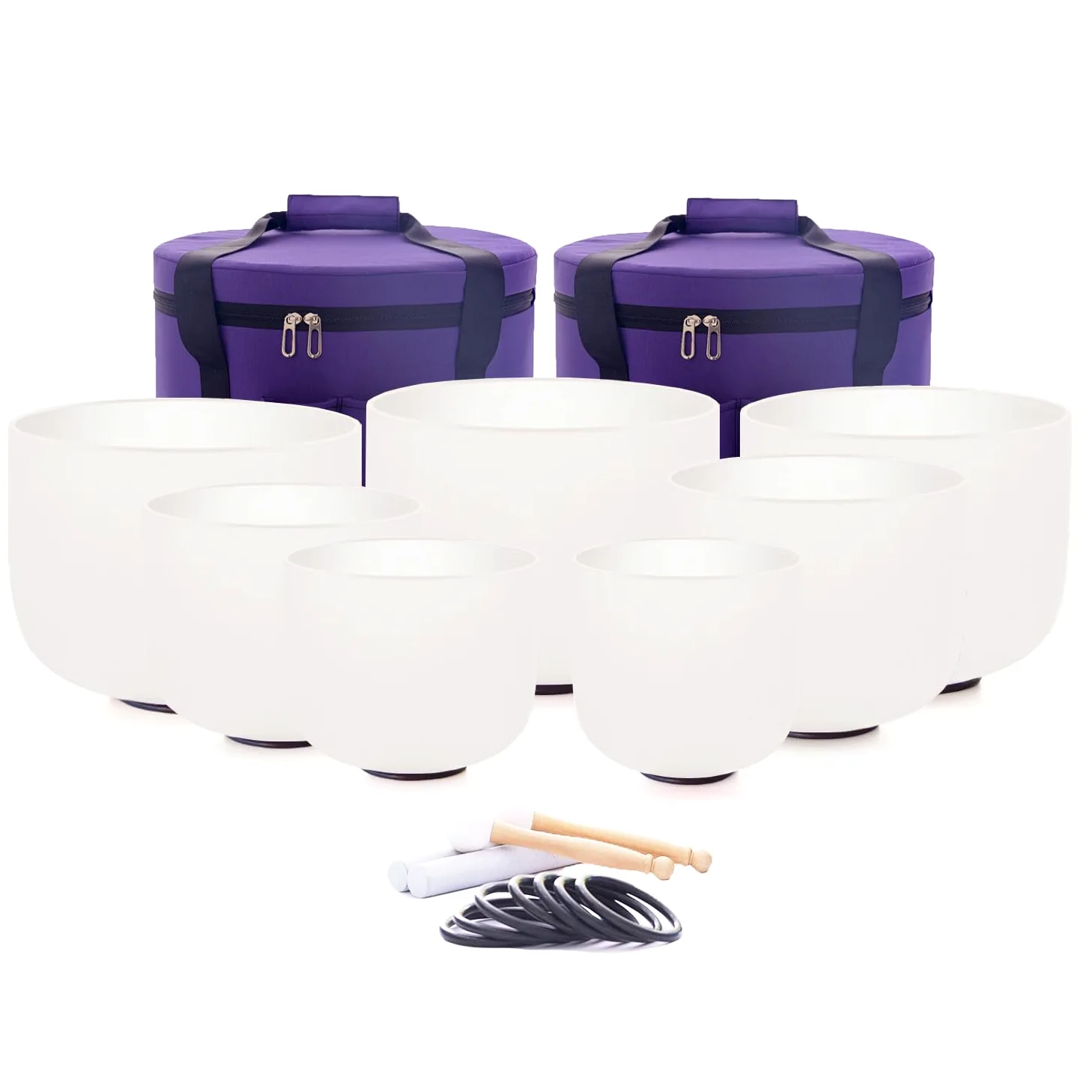Hye-eun Set di 7 campane tibetane in cristallo da 17-30,5 cm, 432 Hz, per chakra, yoga, meditazione, con custodia resistente
