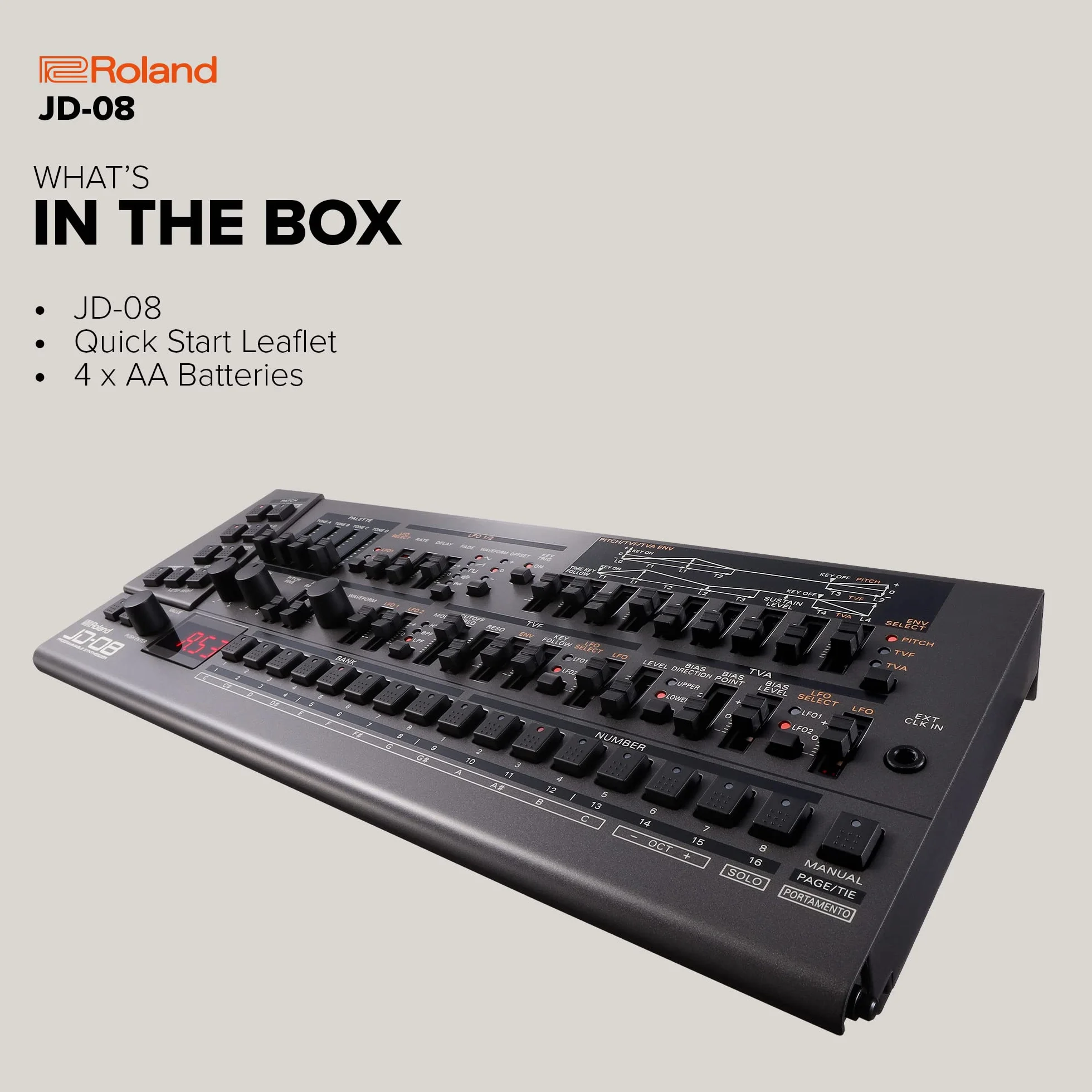 Roland JD-08 Modulo Sonoro Sintetizzatore Boutique – Riedizione Moderna e Compatta del Leggendario Roland JD-800 degli anni '90 con Nuovi Effetti, Sequencer Polifonico e Molto Altro