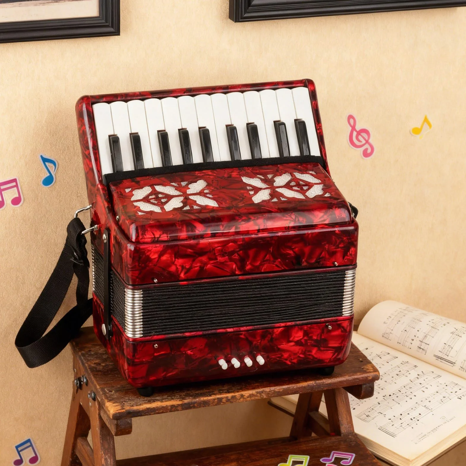 DOACT Fisarmoniche, Strumento a Fisarmonica per Adulti, Strumento a Fisarmonica, Fisarmonica, (IRIN Ha Autorizzato) 22 Tasti 8 Bassi Fisarmonica a Piano Principiante Fisarmonica