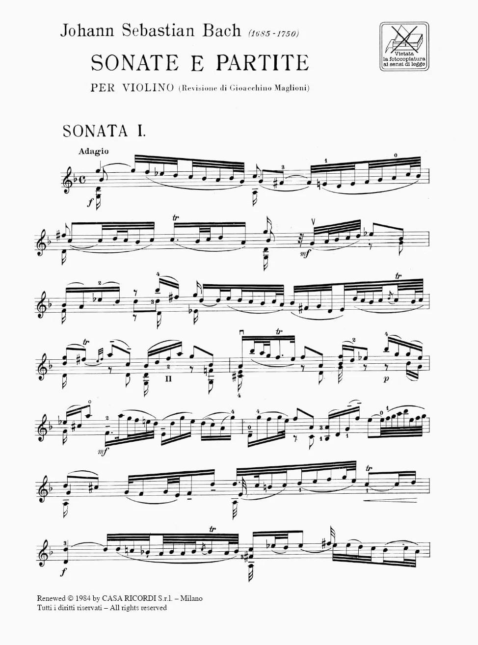 6 Sonate E Partite Bwv 1001 - 1006 Per Violino Solo