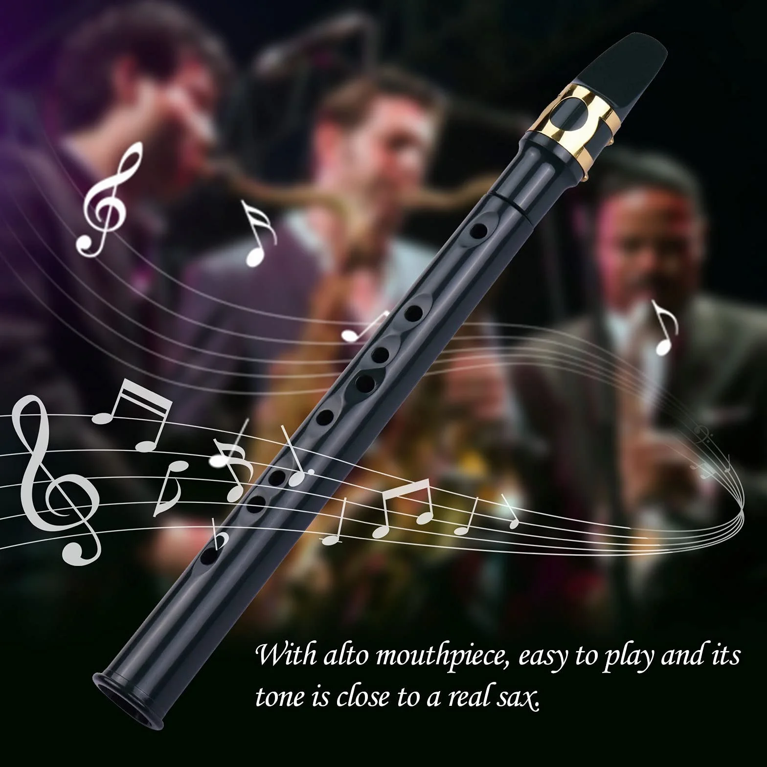 Mini kit tascabile per sassofono contralto, portatile, con 4 ance, 8 tamponi dentali, tabelle per diteggiatura, borsa per il trasporto, strumento a fiato per principianti e dilettanti (nero)