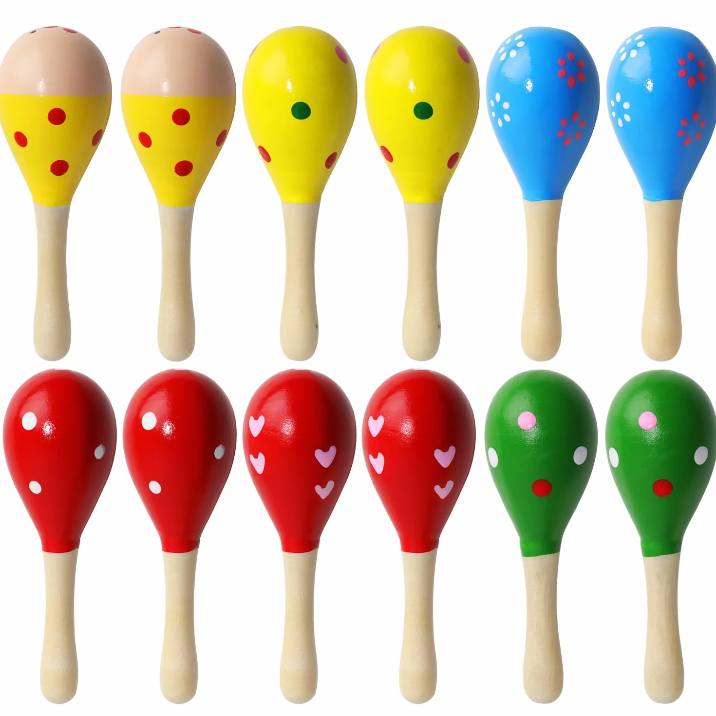 12 Pezzi Maracas Strumento Musicale, 12cm Maracas in Legno per Bambini, Mini Maracas Legno, Shaker Strumenti Musicali per Bambini Adulti
