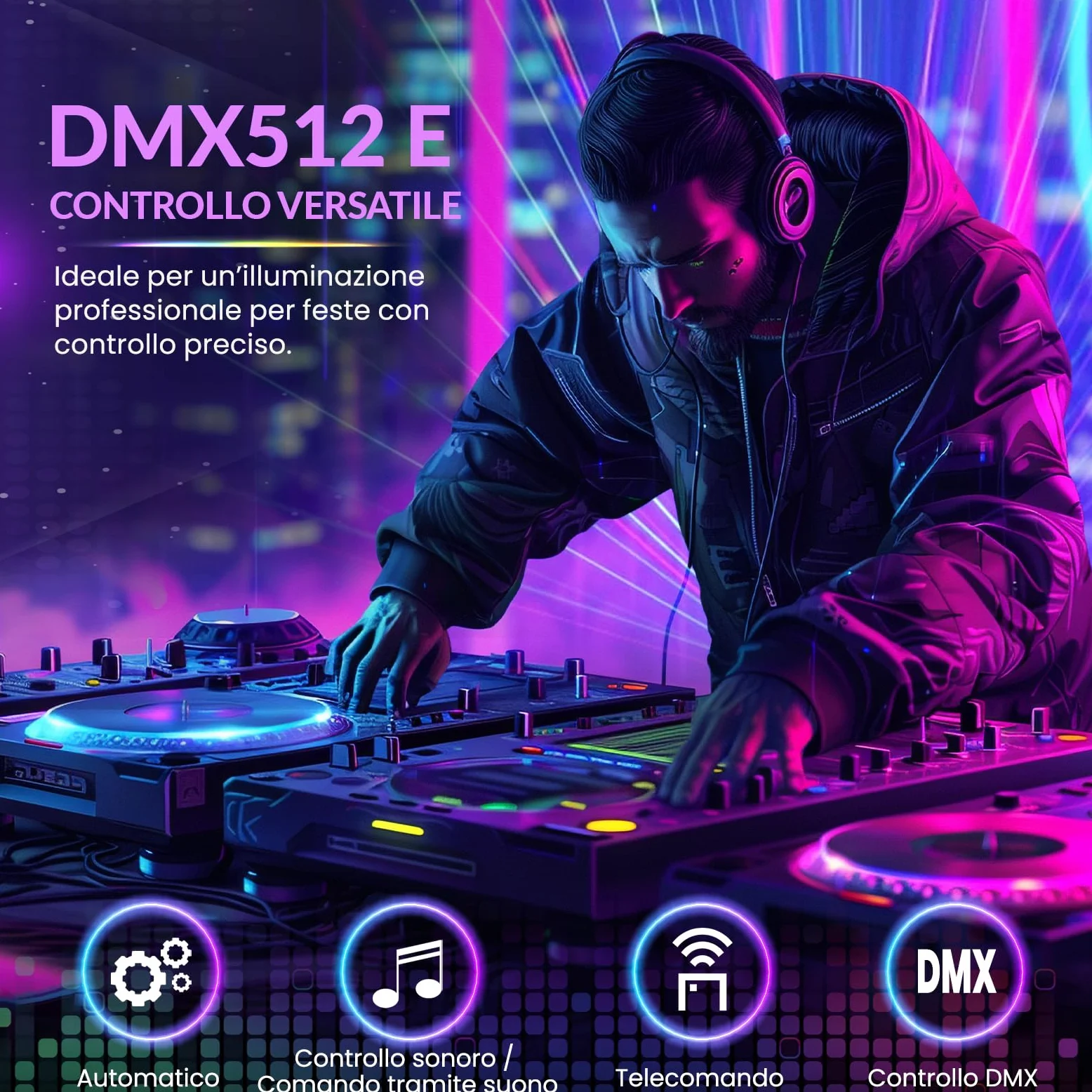 Luci Discoteca DJ RGBW & UV con DMX, Telecomando, 3 Velocità Motore, 4 Modi Stroboscopici, Proiettore Laser per Party, Disco e Decorazioni per Feste