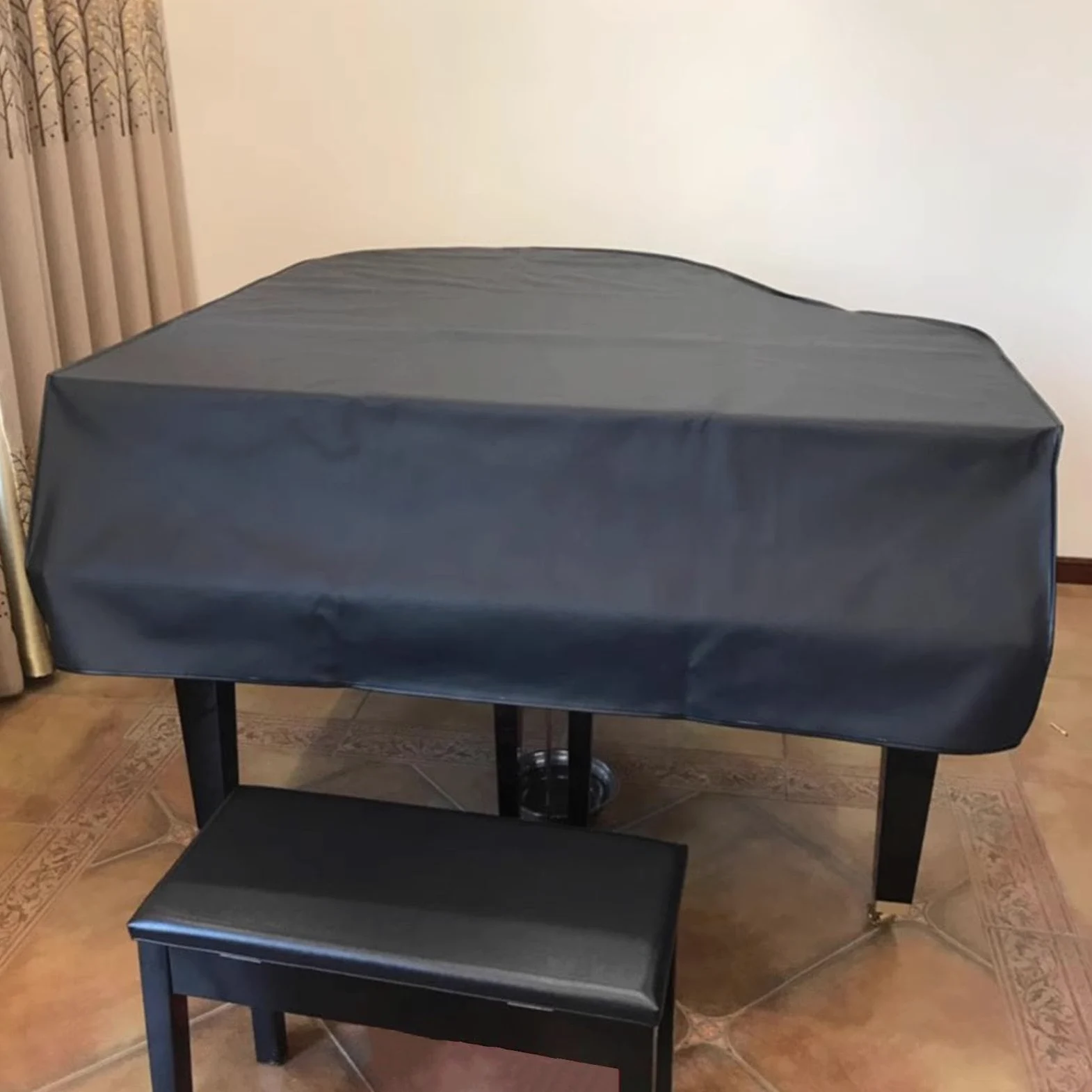Copertura Nera per Pianoforte a Coda Copertura per Pianoforte a Coda per Bambini in Pelle Impermeabile con Copertura per Sgabello Copertura Protettiva per Pianoforte(A,180cm/71inch)
