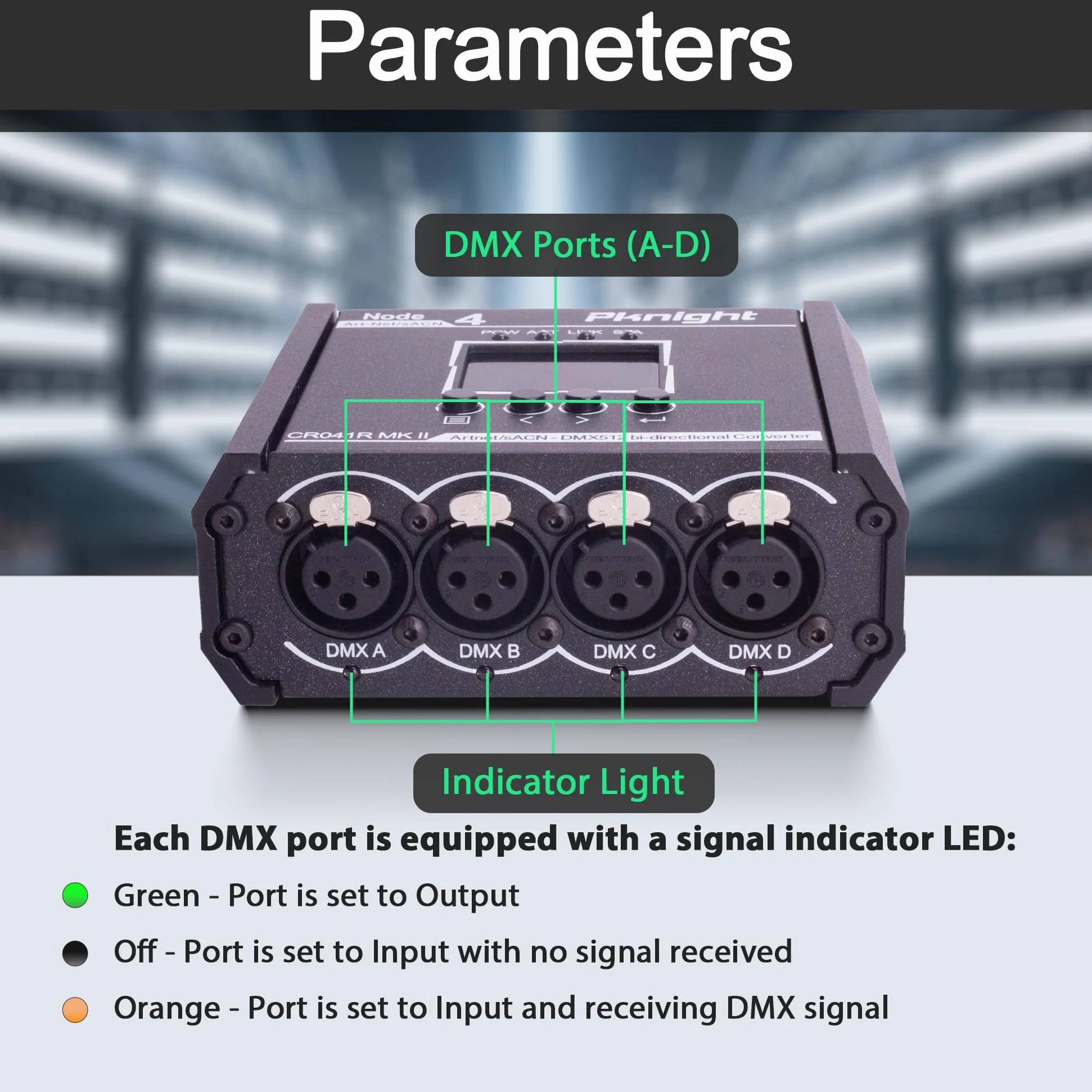 Pknight Convertitore Art-Net/sACN DMX512 a 4 porte bidirezionale, un nodo compatto con PowerCON, PoE e USB-C per l’illuminazione scenica – CR041R MK II