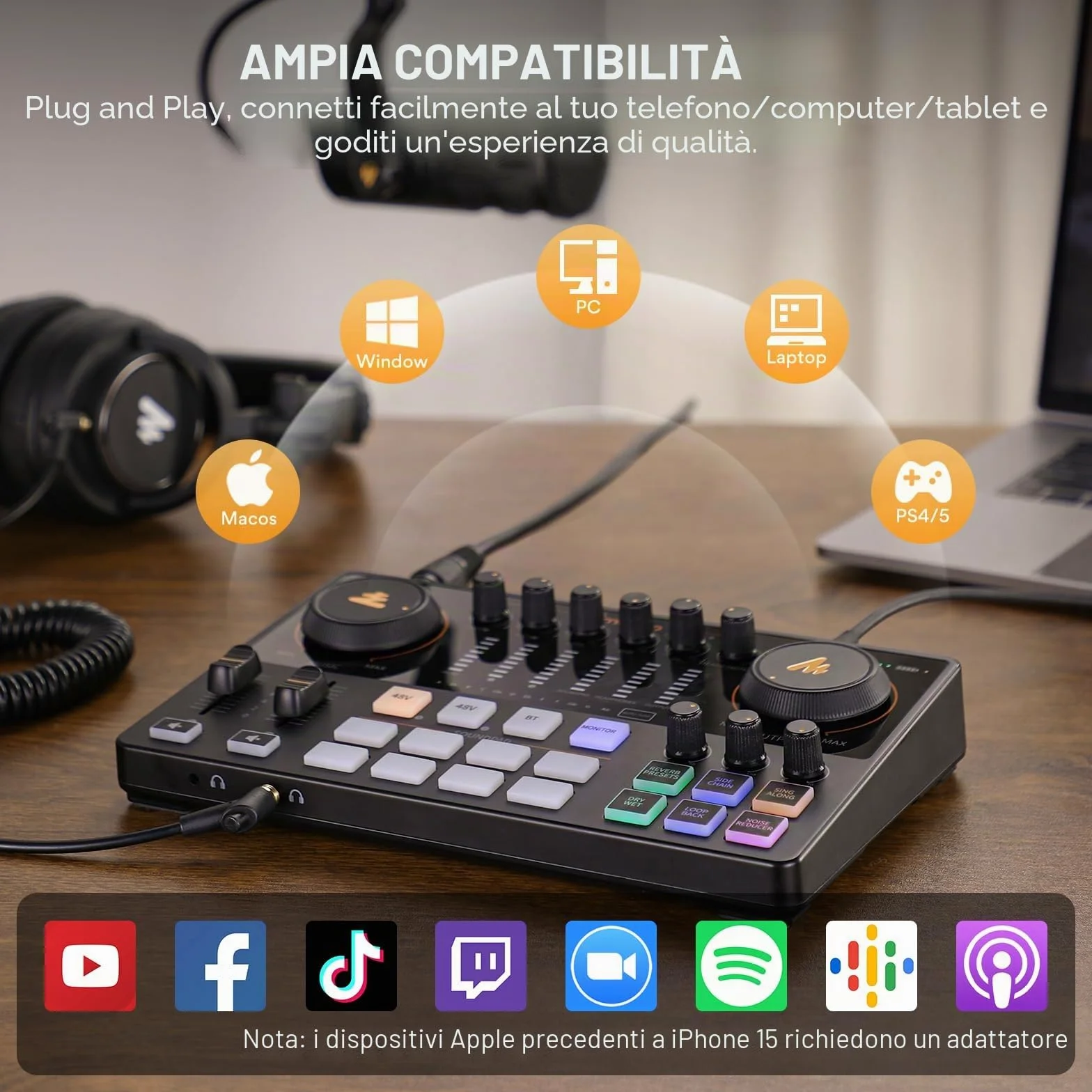 MAONO Pacchetto di apparecchiature podcast: mixer di interfaccia audio con due ingressi XLR per lo streaming di podcast MaonoCaster E2 Gen2
