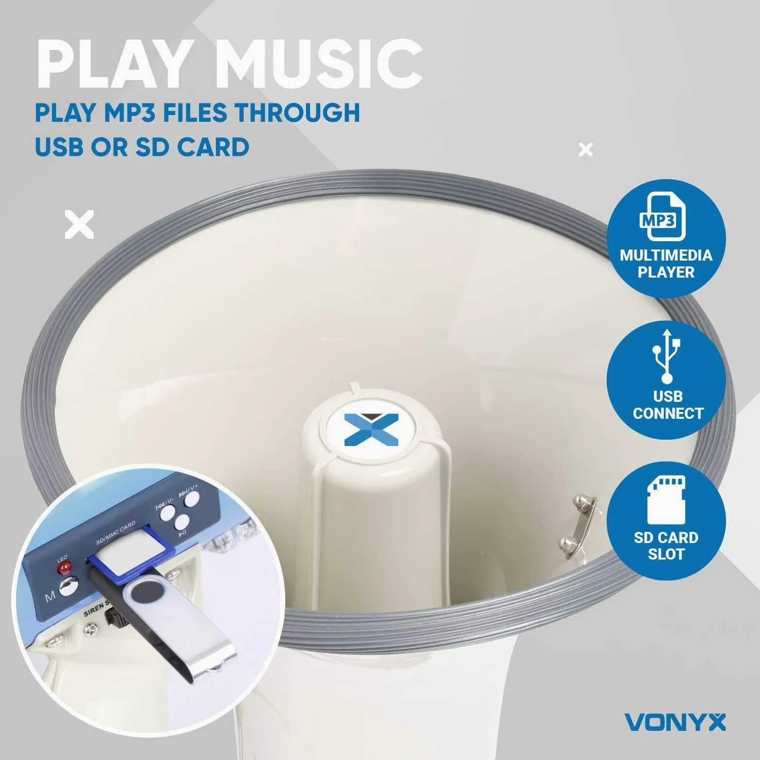 VONYX MEG065 megafono Esterno 65 W Blu, Bianco