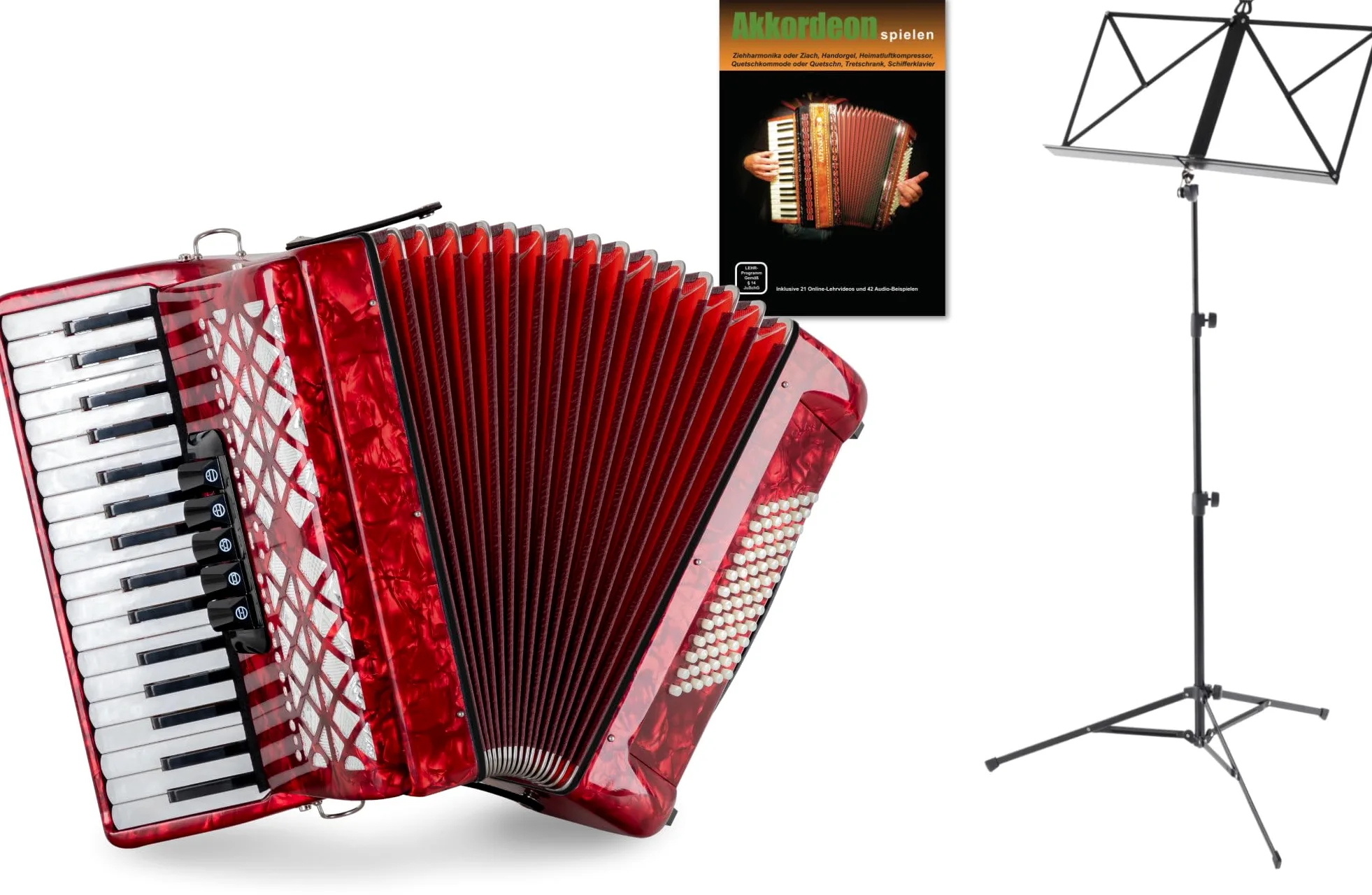 Fisarmonica Classic Cantabile 72 Bass "Secondo V" Set (Fisarmonica 72 bassi con borsa & tracolle incl. leggio & scuola di fisarmonica) Rossa