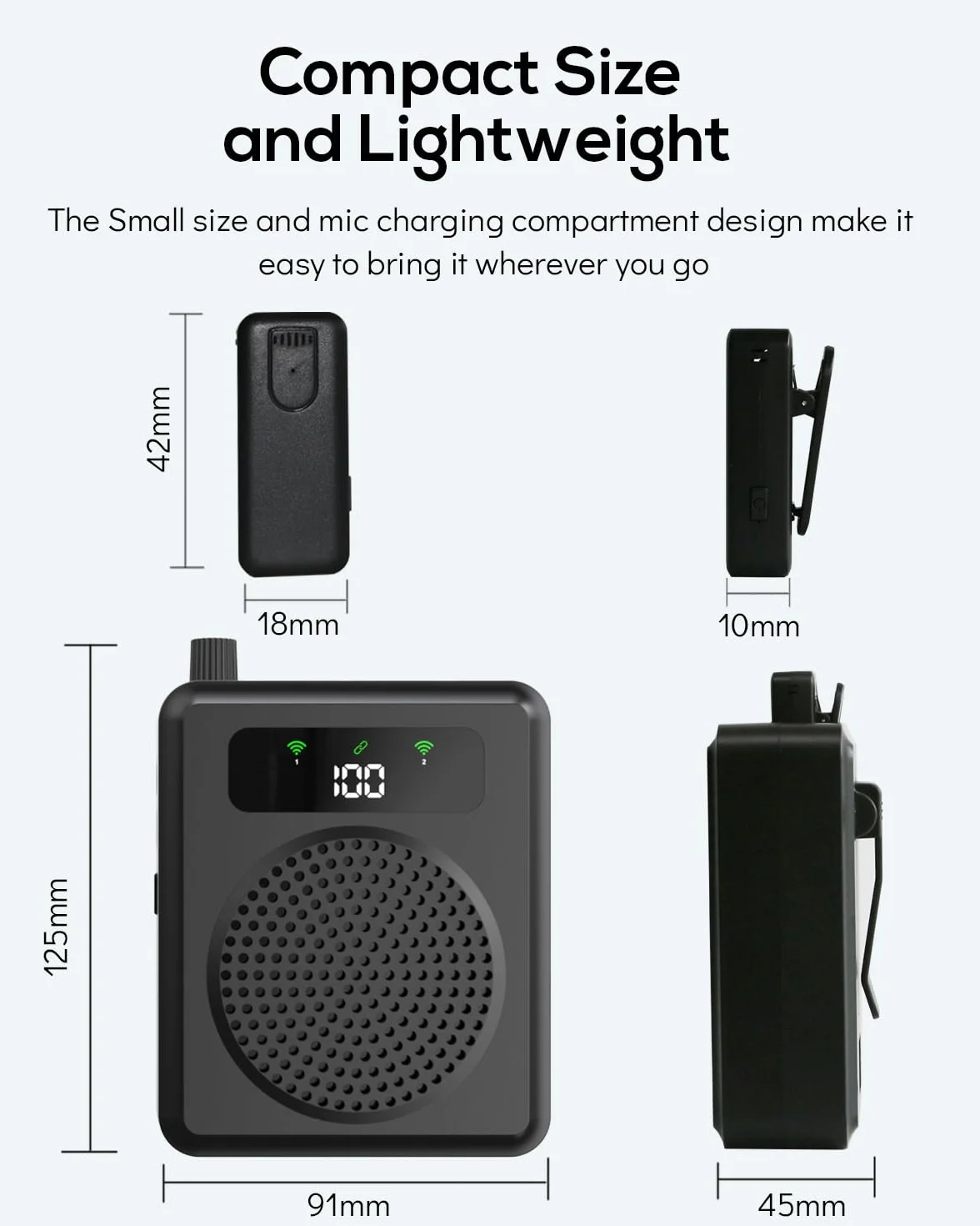 Amplificatore vocale portatile con microfono lavalier, clip on microfono con altoparlante, amplificatore vocale wireless con microfonos per insegnanti in classe, riunioni e all'aperto (Nero)