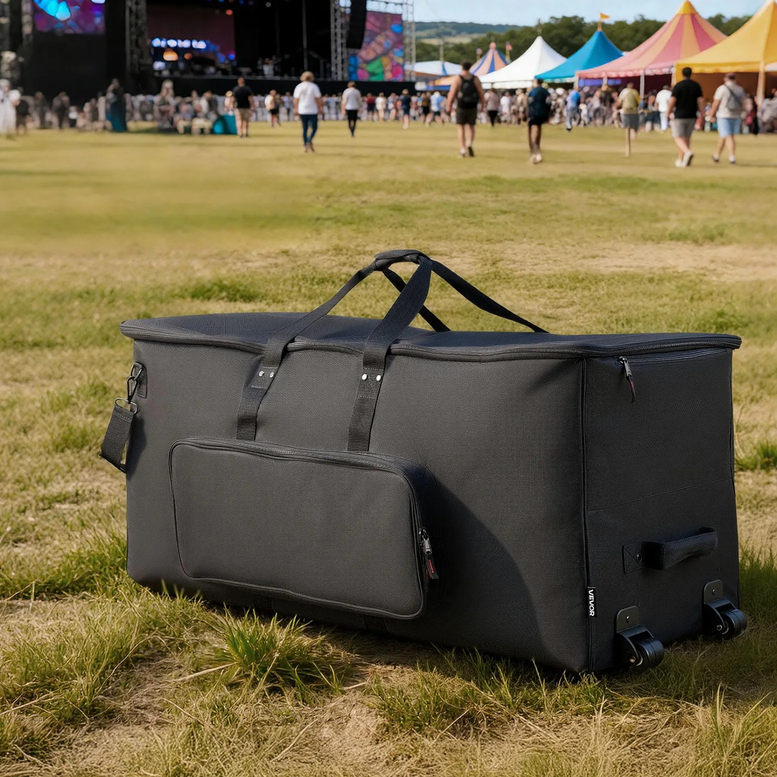 VEVOR Borsa per Batteria Elettronica in 600D, Borsa Imbottita con Ruote, Grande 91,4 x 42,1 x 41,9 cm di Interno, Custodia da Viaggio Leggera con Divisori Rimovibili, Tasche Multiple, Nero