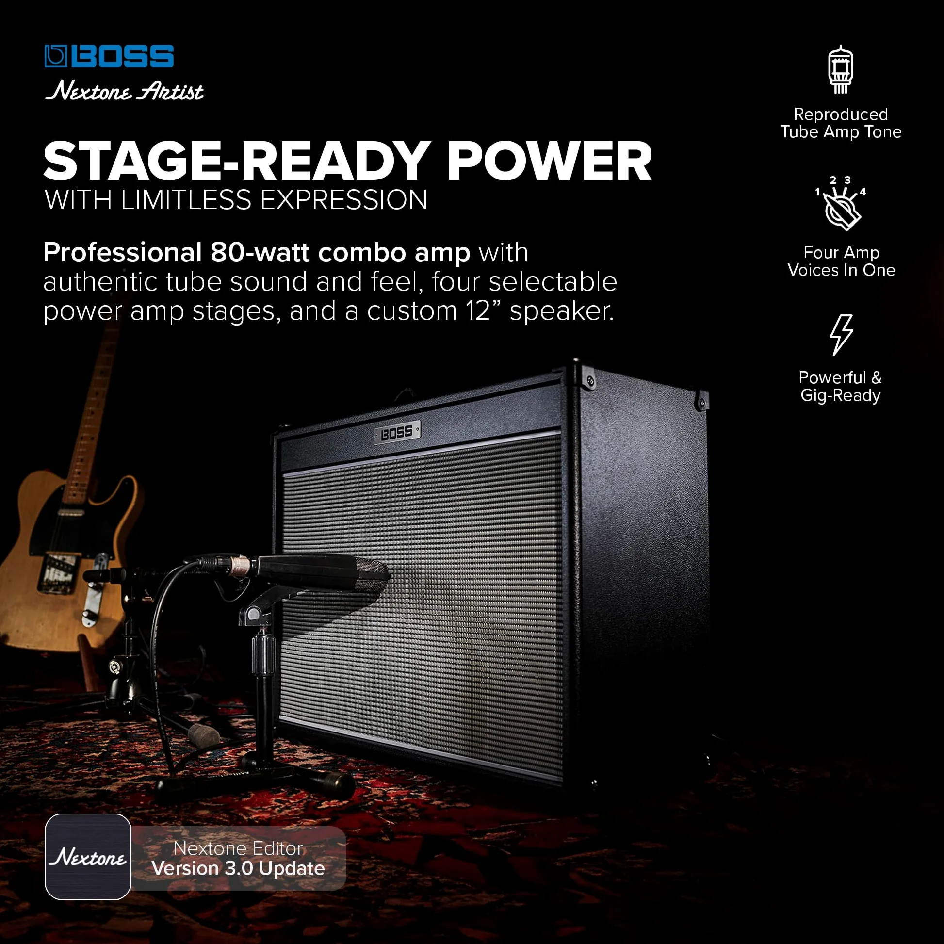 BOSS NEX-ARTIST Amplificatore per Chitarra Nextone Artist, l'Amplificazione per Chitarra di Nuova Generazione, Grazie a Tube Logic