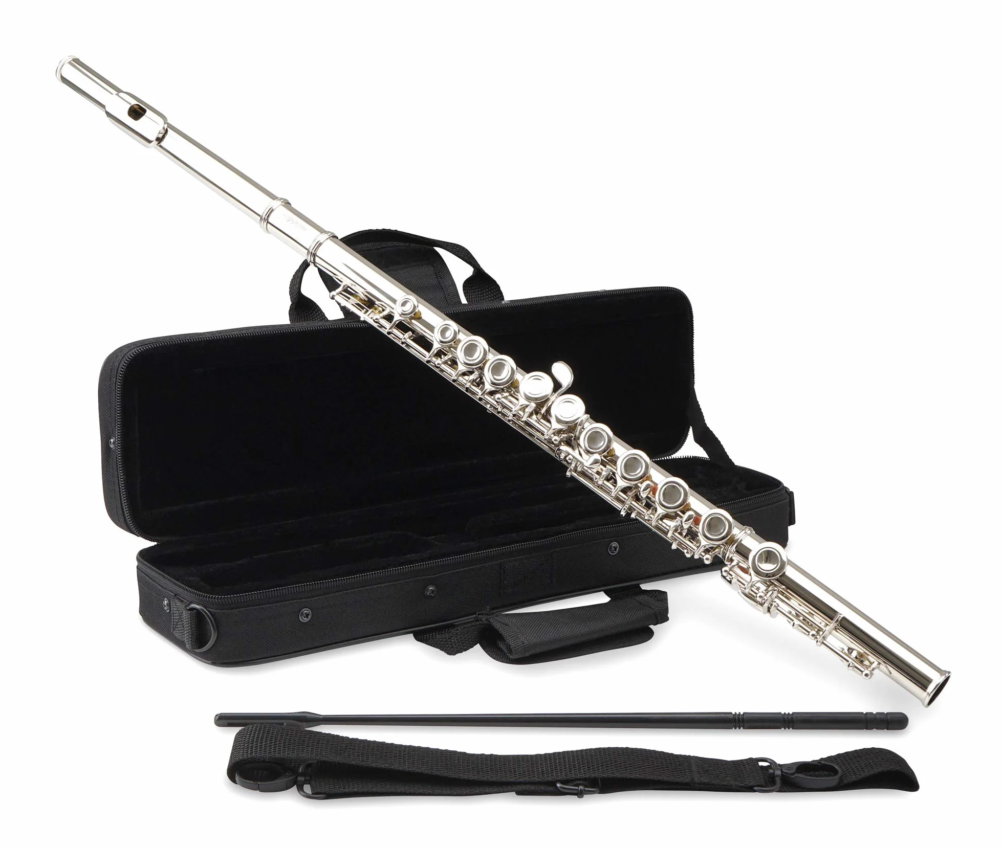 Classic Cantabile FL-100 Flauto Traverso, ottimo per principianti, nichelato, chiavi chiuse, meccanica E, Sol anticipato, accordatura in Do, custodia e accessori inclusi, argento.