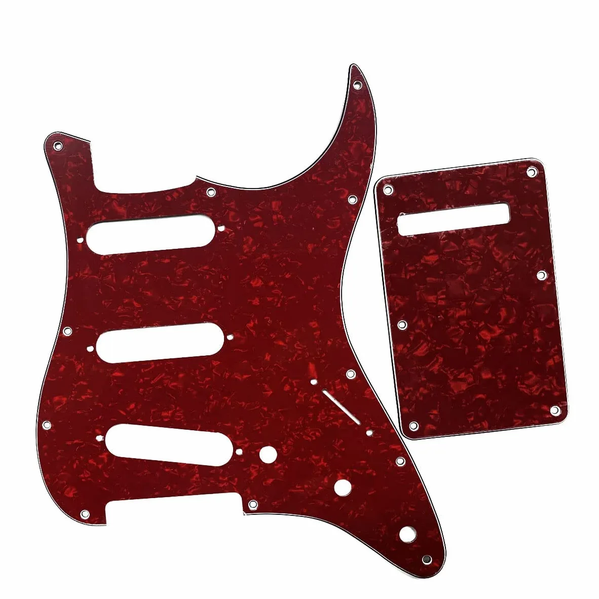 KAISH Battipenna a 11 fori ST/Strat Style SSS Pick Guard con piastra posteriore ST Tremolo Trem copertura per USA/Messico Stratocaster/Strat rosso perla