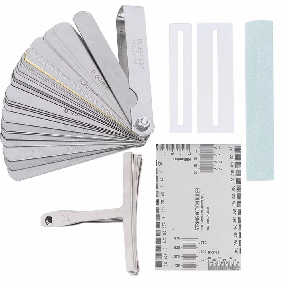 Walfront Set di Strumenti per Chitarra Che Include Misuratore di Raggio Sander, Protezioni per Tastiera con Righello a Corda per Chitarra e Basso