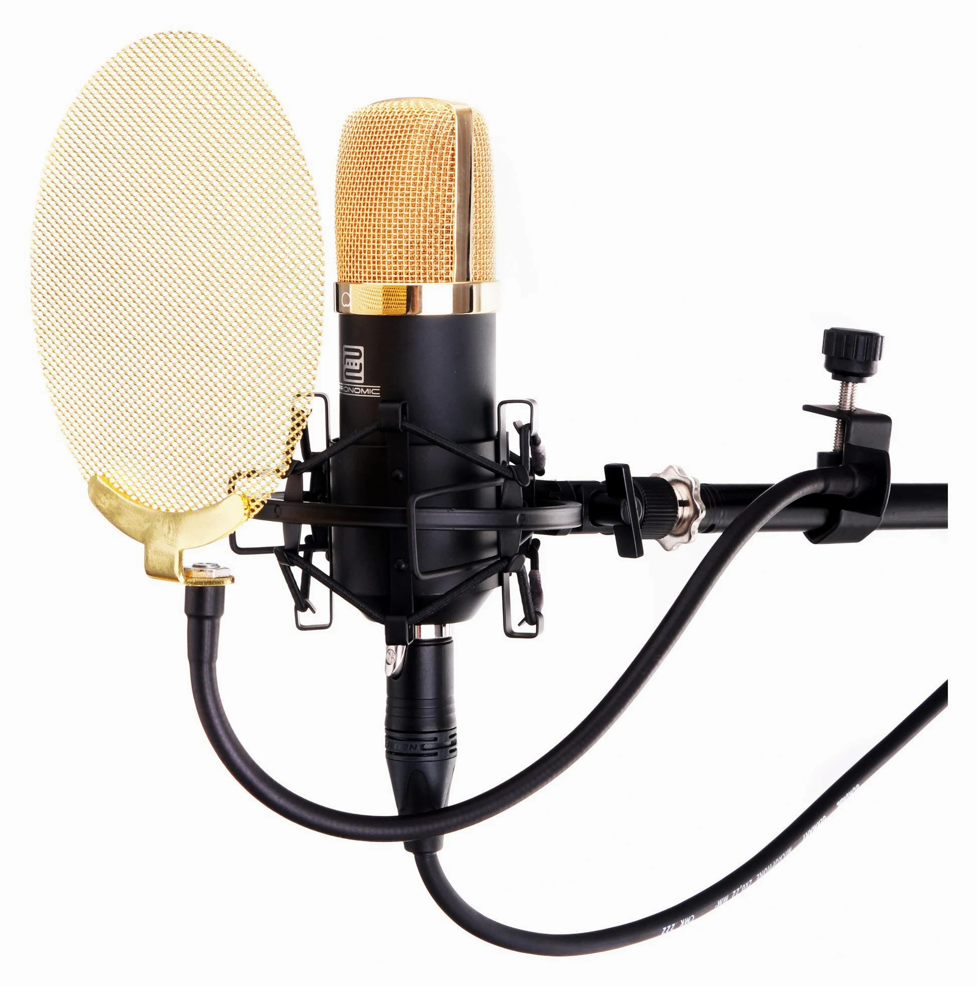 Pronomic PK-20G Parabrezza Professionale (Popkiller da 13,5 cm per registrazione, membrana metallica placcata oro, con morsetto e collo d'oca)